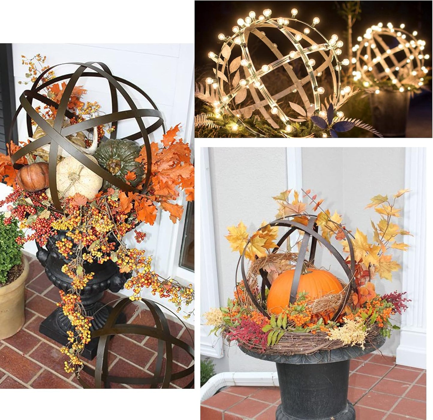 BSTGIFTS Metal Garden Spheres, Metal Band Decorative Spheres, Metal Folding Orb Garden Ball, Sets of 3