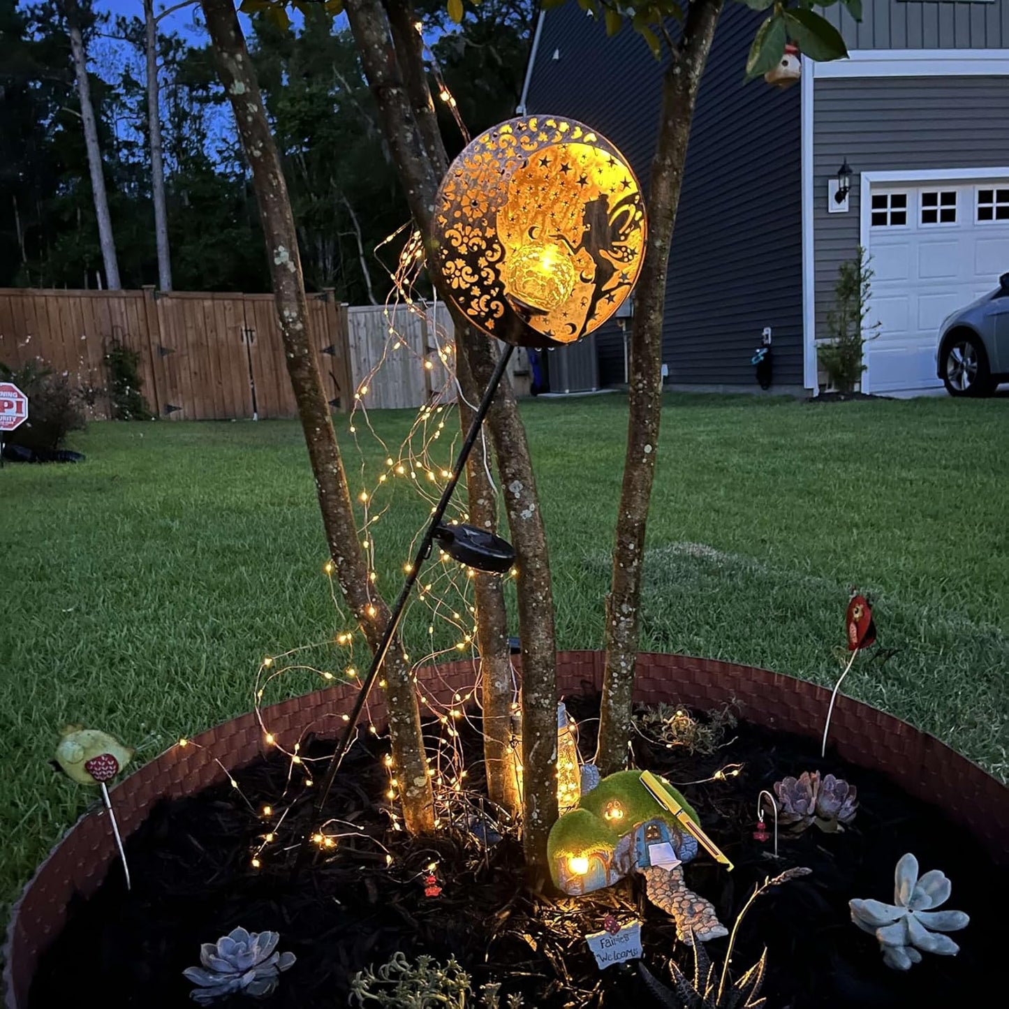 Tryme Solar Fairy Garden Lights - Moon Star Glass Globe Pathway Stake, Waterproof Outdoor Decorative Lights for Patio, Yard, Lawn