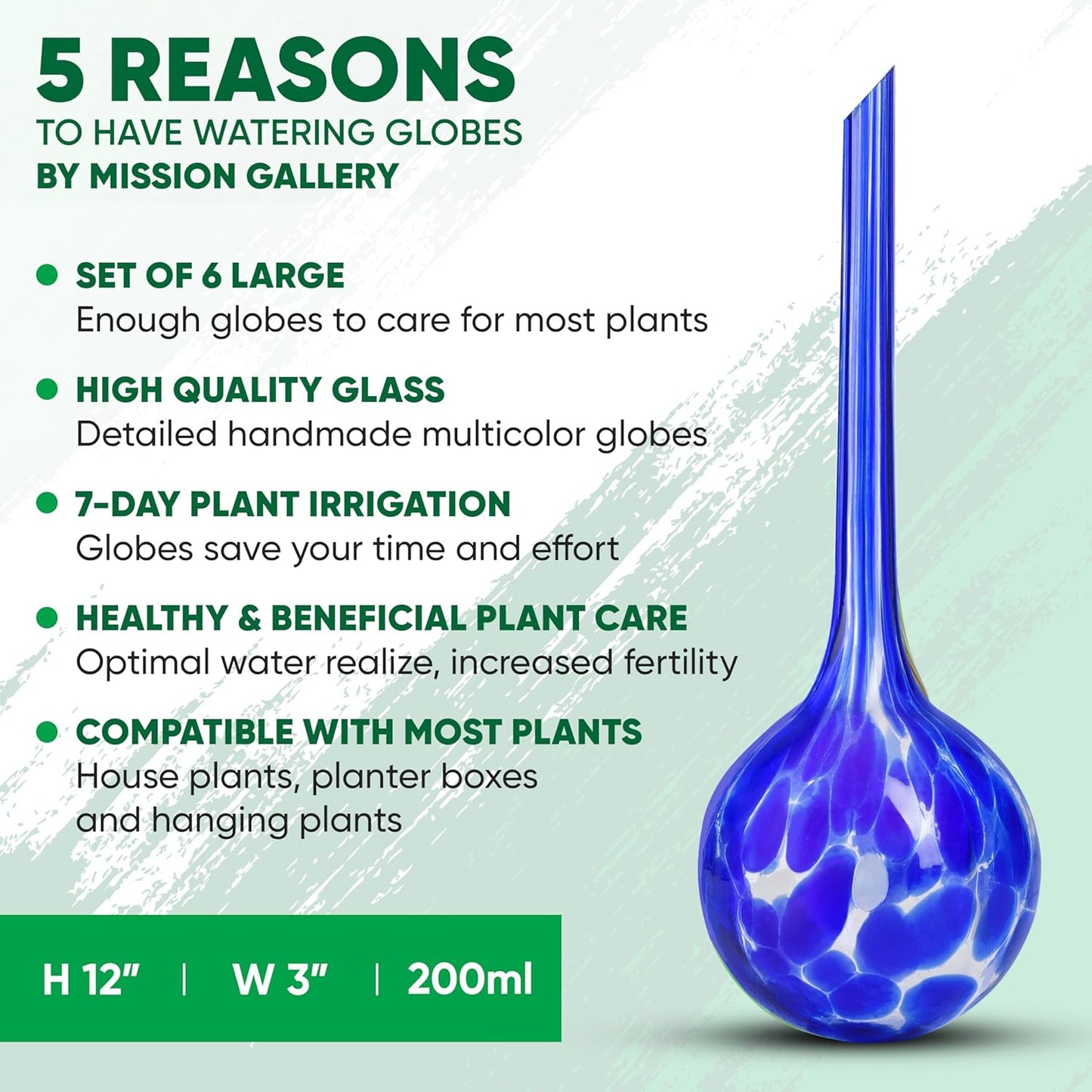 Plant Watering Globes Set of 6 – Large Glass Bulbs (up to 7 Days of Watering) for Indoor & Outdoor Plants – Multicolor - Self-Watering