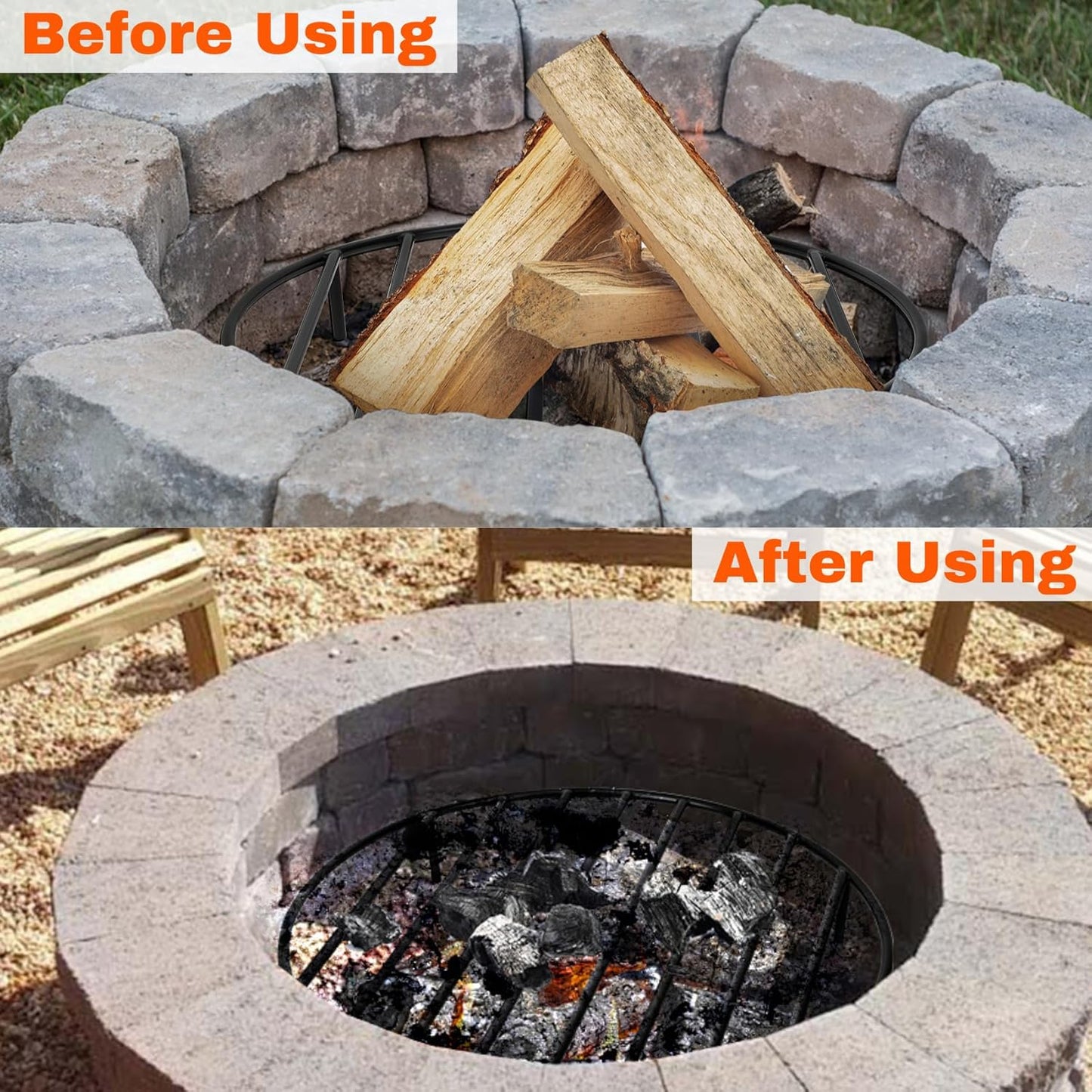 only fire Round Fire Pit Grate with 4 Legs for Outdoor Campfire Grill Cooking, 30 Inch