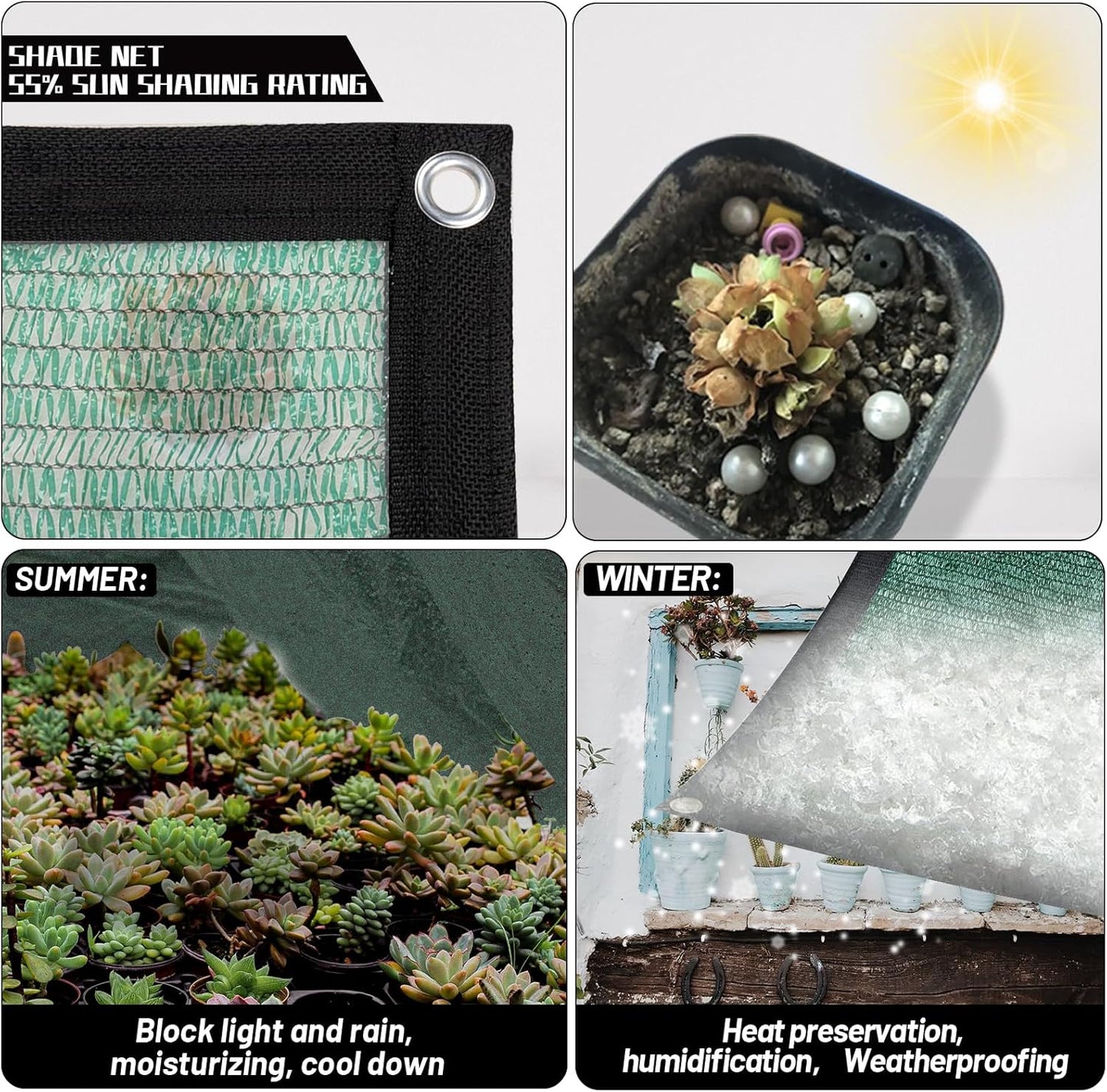 Cool Area 55% Sun Shade Cloth Mesh Tarp with Grommets for Plant Cover 10x12ft Patio Canopy Garden Pergola Greenhouse Car Barn Kennel Green