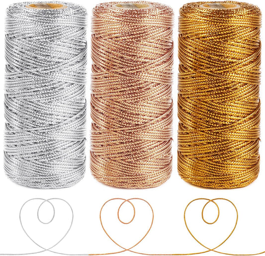 Anvin Metallic Bakers Twine - 328 Yards, Pack of 3 (Gold, Silver, Rose Gold) for Arts & Crafts, DIY Tags & Ornaments
