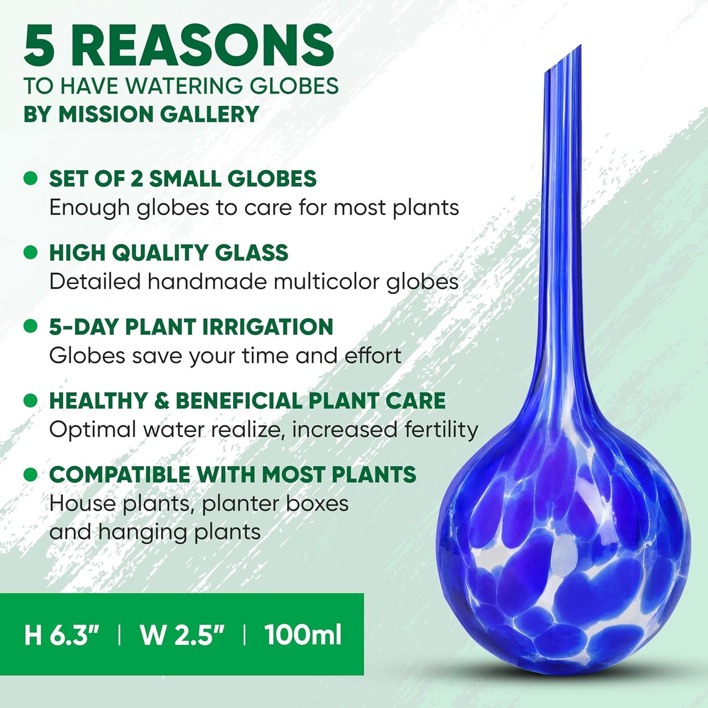 Plant Watering Globes Set of 2 - Small Self Watering Globes for Indoor & Outdoor Plants - Multicolored, Automatic, Glass Watering Bulbs for Daily Use, Plant Watering Devices