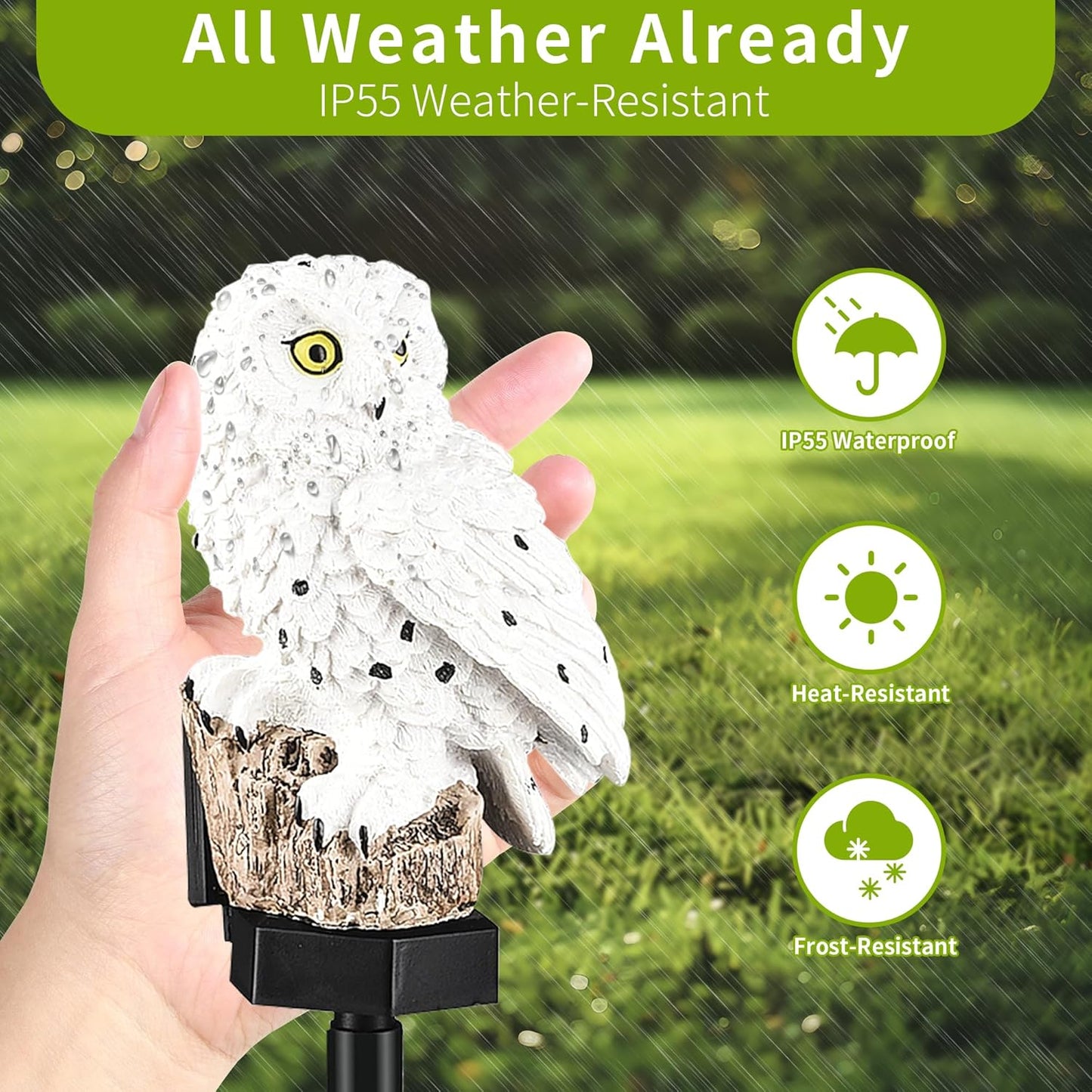 Garden Solar Light Outdoor Decor, Solar LED Light with Stake, Waterproof for Walkway Courtyard Party Decoration, White and Black Owl
