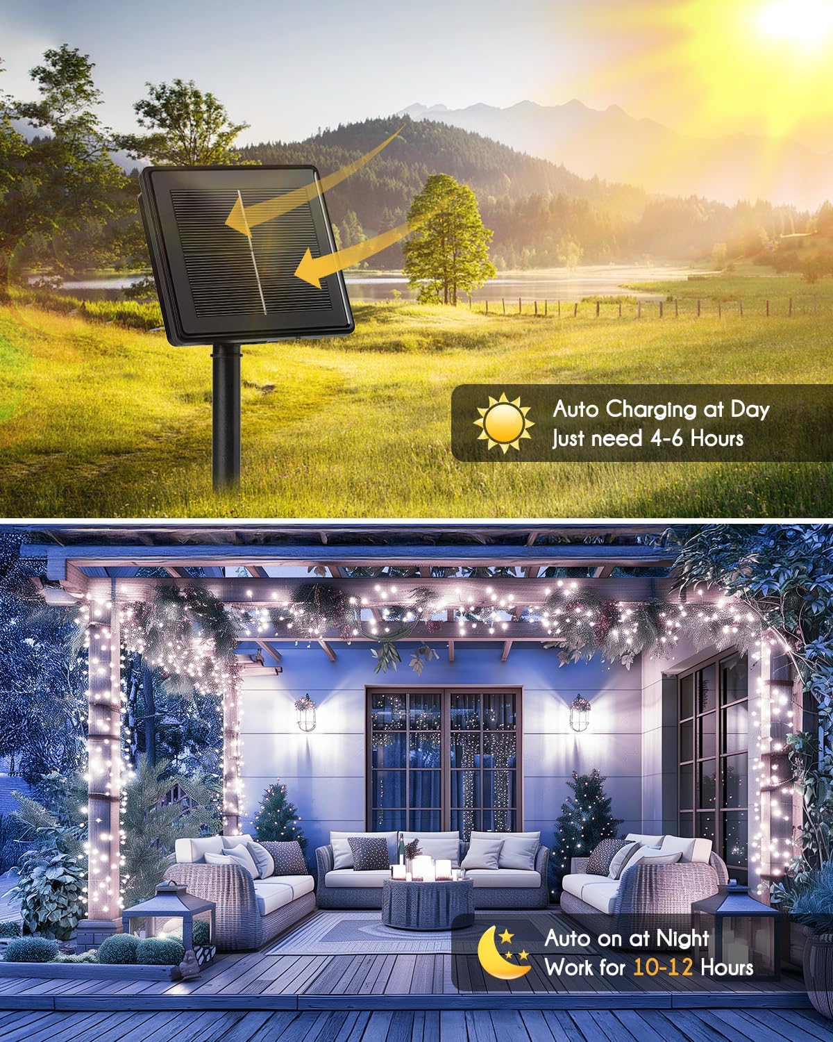 Brightown Solar String Lights for Outside, 19.6Ft 240 LED Solar Fairy Lights for Outdoor Waterproof with 8 Modes for Patio Party Garden Yard Home, Pure White