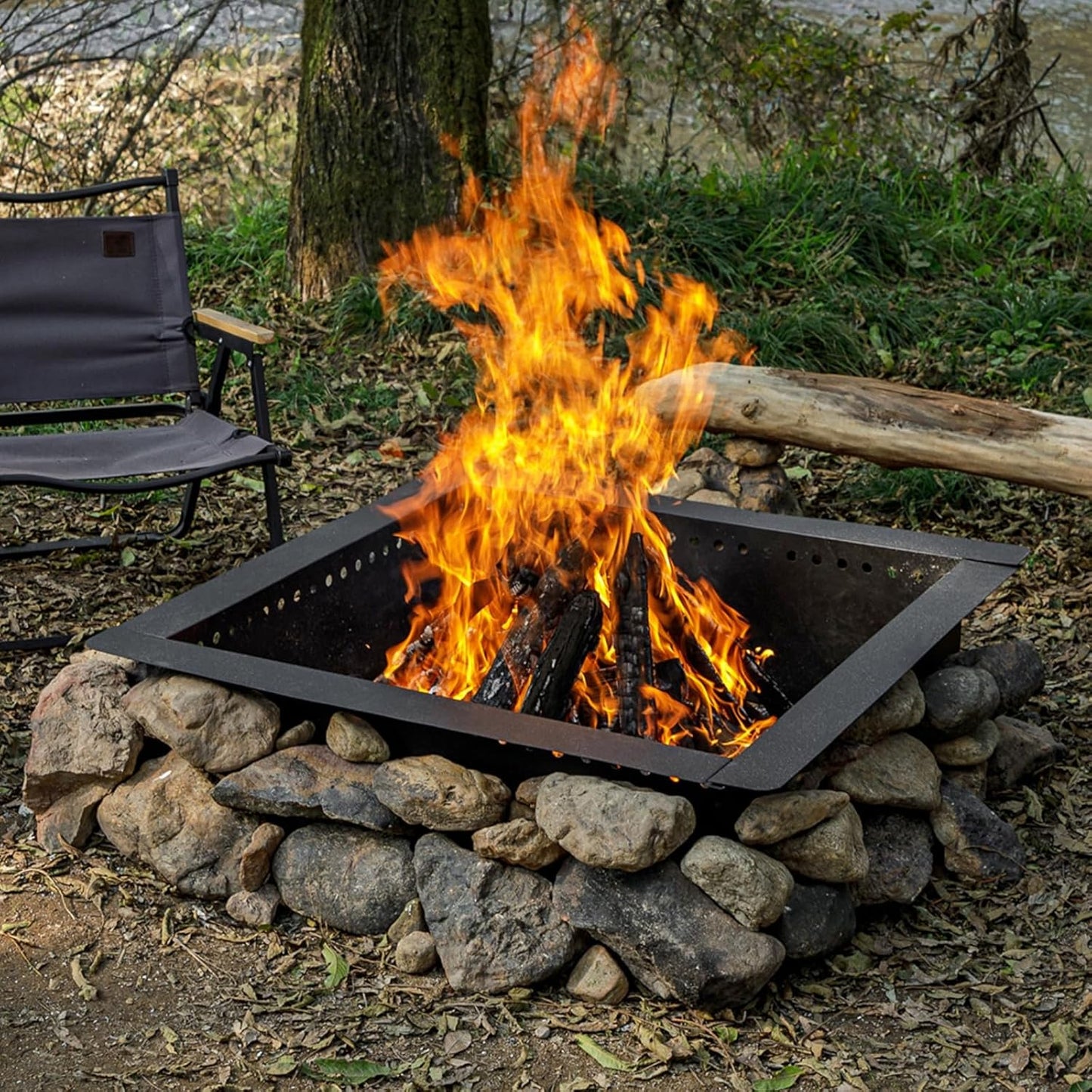 42 inch Square Fire Pit Ring, Heavy Duty Firepit Ring, DIY Campfire Insert Above or In-Ground, for Outdoor, Camping, and Bonfires