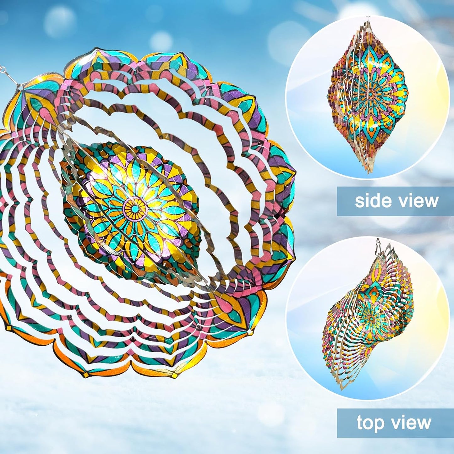 Mandala Wind Spinner - Purple Tulip Design | 12 Inch Stainless Steel Hanging Wind Sculpture & Catcher, 3D Kinetic Yard Art Garden Decor for Indoor & Outdoor | Meaningful Gift Idea