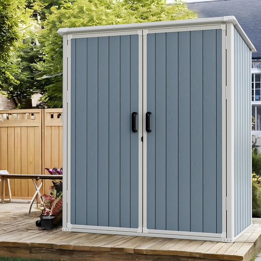 Outdoor Storage Shed, 5x3FT Resin Shed with Floor and Lockable Doors, 80 Cu.Ft Waterproof Patio Storage Cabinet, Plastic Construction for Outdoor Storage