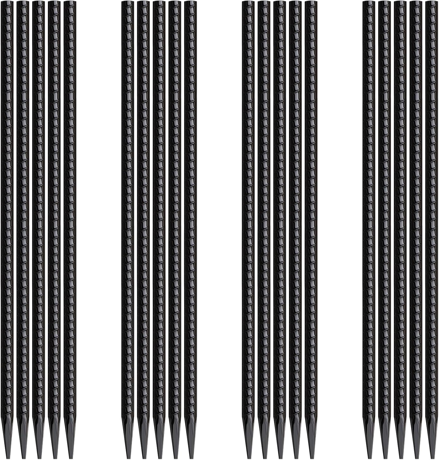 Rebar Stakes 16 Inch 20 Pack Heavy Duty Ground Anchors with Chisel Point End Long Straight Steel Tent Stakes 3/8" Thickness Metal Spikes Black Coated for Concrete Timber Camping Garden Plant