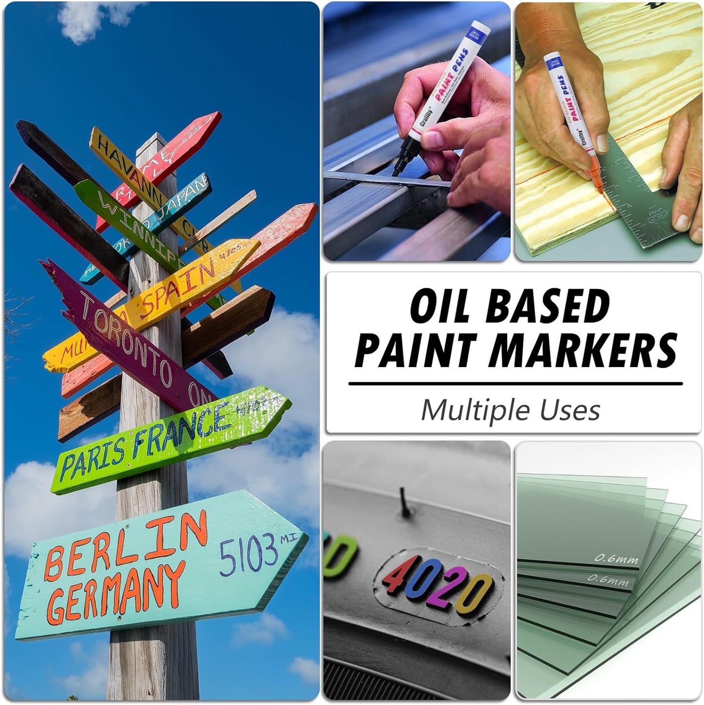 Green Paint Markers, 3 Pack Oil-Based Waterproof Quick Dry Permanent Paint Pen Set for Rocks Painting, Wood, Fabric, Plastic, Canvas, Glass, Mugs, Metal, Tire, Stone, DIY Craft