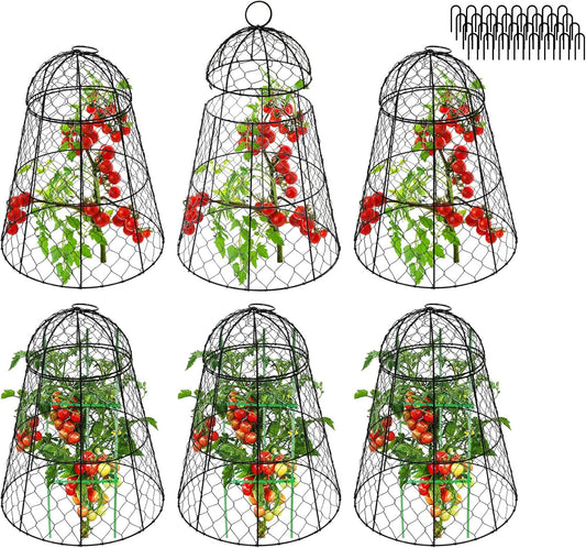 Garden Cloches for Plants - Set of 6 Chicken Wire Plant Cages and Plant Protectors from Animals, 17.7" H x 12.8" D, Outdoor Vegetable and Flower Cages, Sapbontchi Chicken Wire Cloche