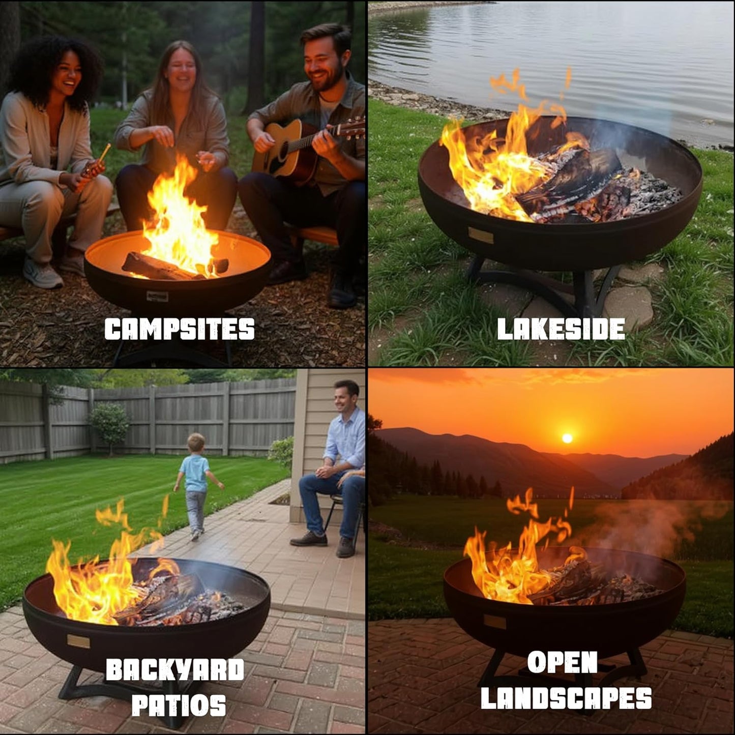 Liberty Fire Pit – Ohio Flame Wood Burning Outdoor Fire Pit - 24" Diameter with Hollow Base (Made in USA)