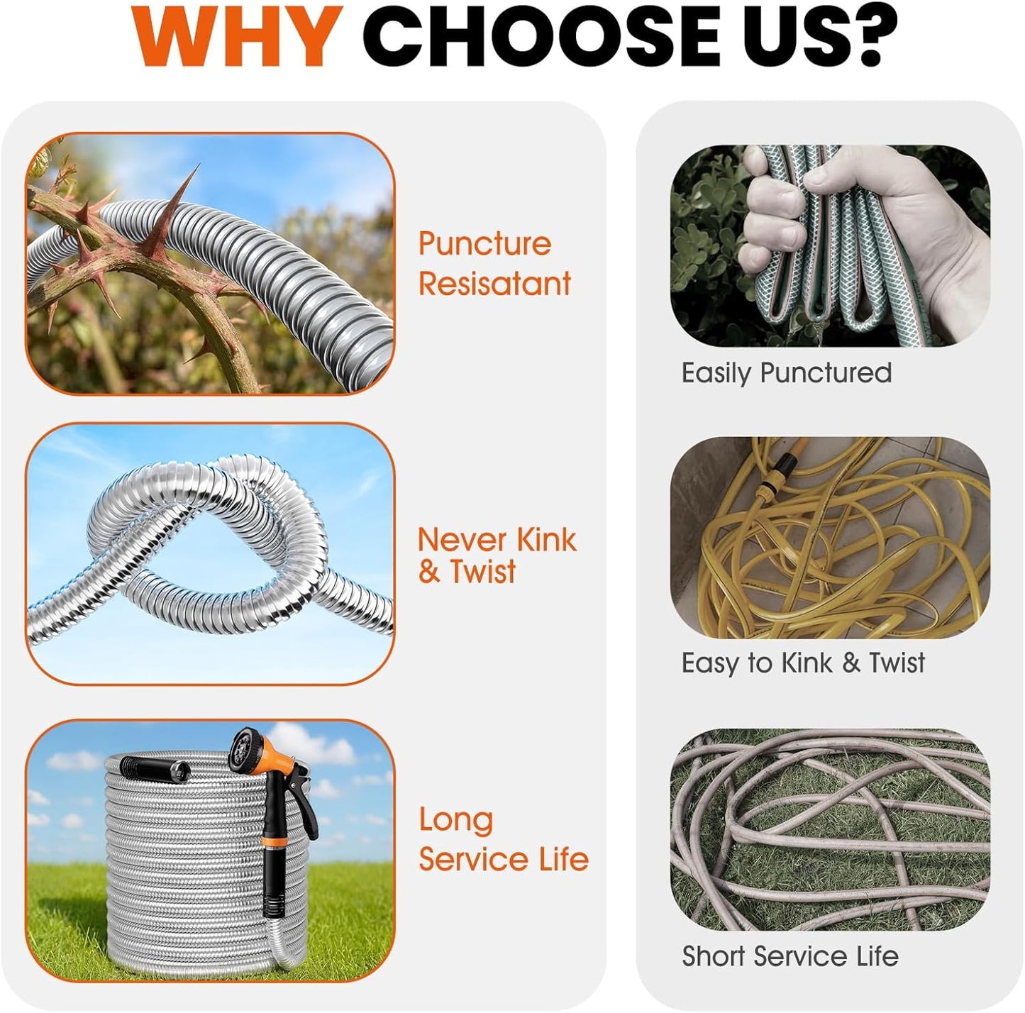 Garden Hose 100 FT - Flexible Metal Hose with 10 Function Nozzle, Kink Free, Lightweight, Durable, Crush Resistant Fitting, Easy to Coil, Puncture Proof Hose for Yard, Rv, 600 PSI - 2025 Model