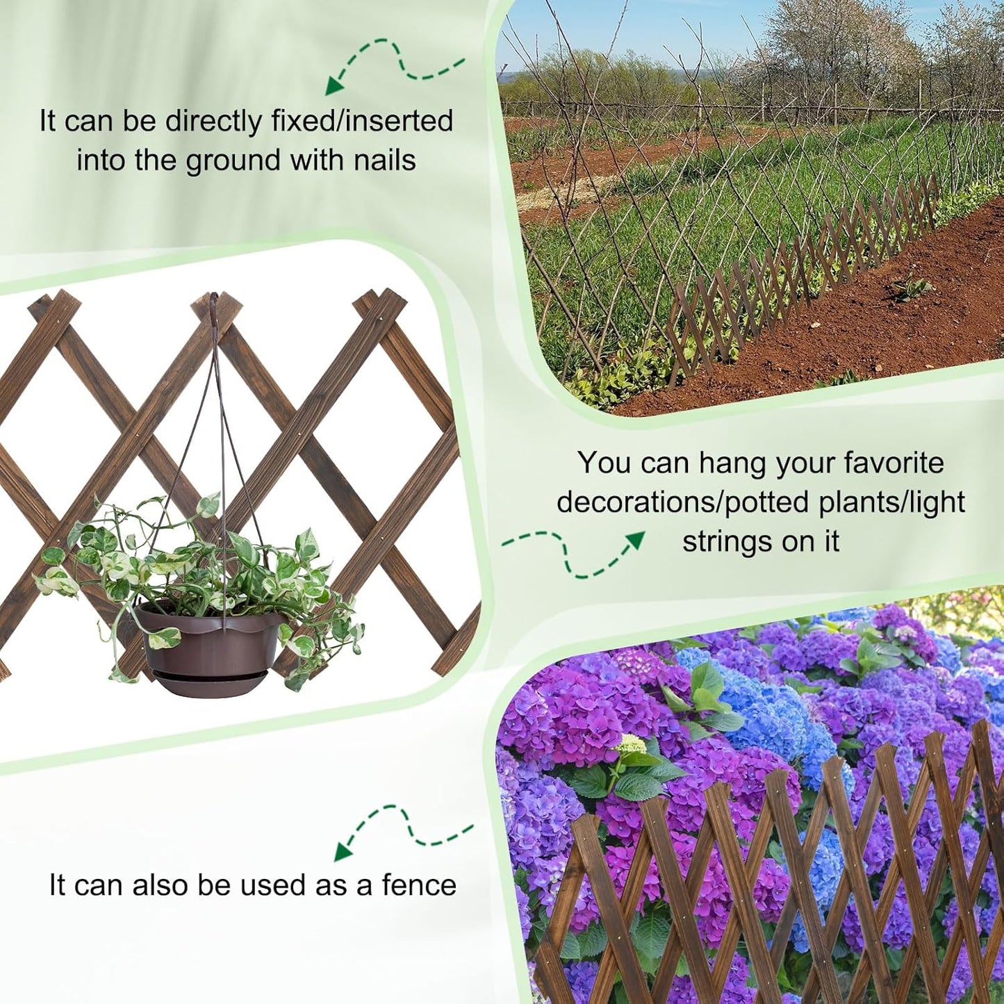 4-Pack Expandable Willow Trellis, 12" x 75" Wooden Lattice Panels Wall Fence for Outdoor Yard Climbing Plants Vine Balcony Patio Decor, Expandable Plant Support Trellis