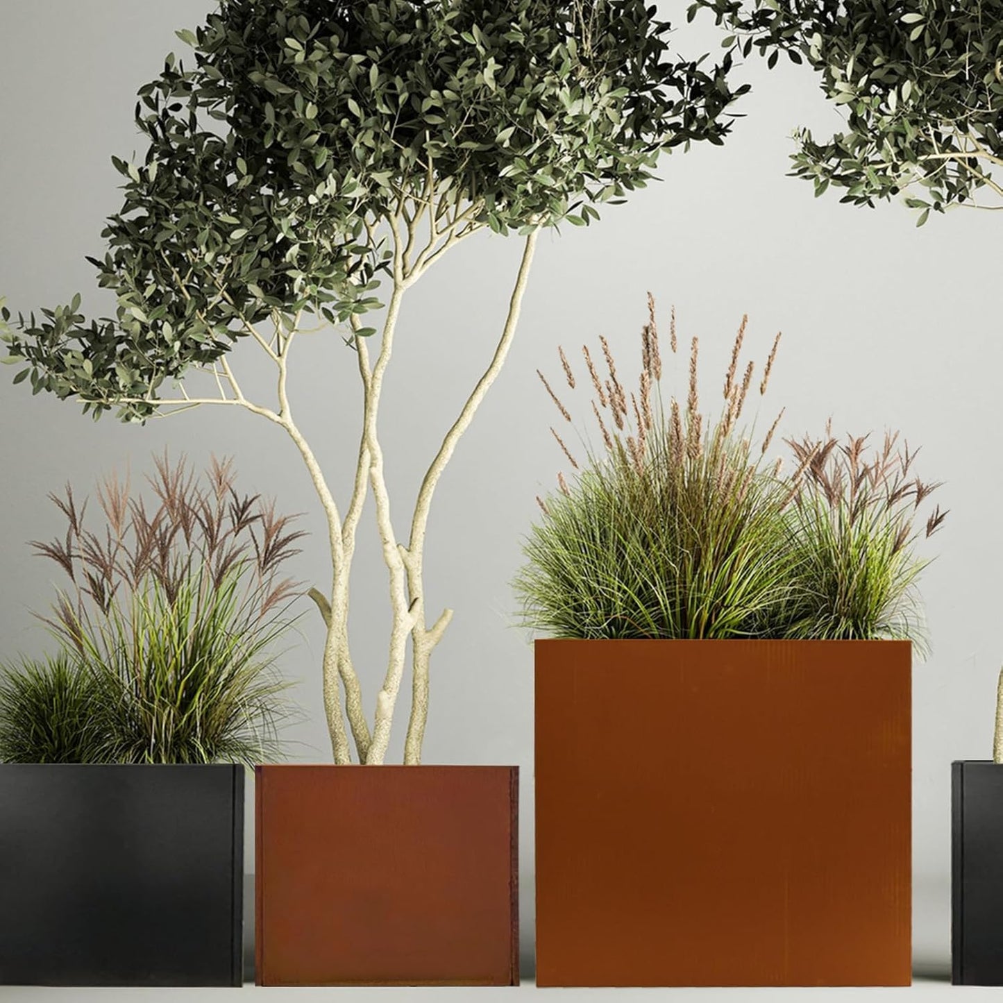 Galvanized Steel Metallic Heavy Planter for Outdoor Plants Metal Outdoor Planter Spliced Flower Box with Partitions for Outside,Indoor,Garden (Corten, 36 * 15 * 24)