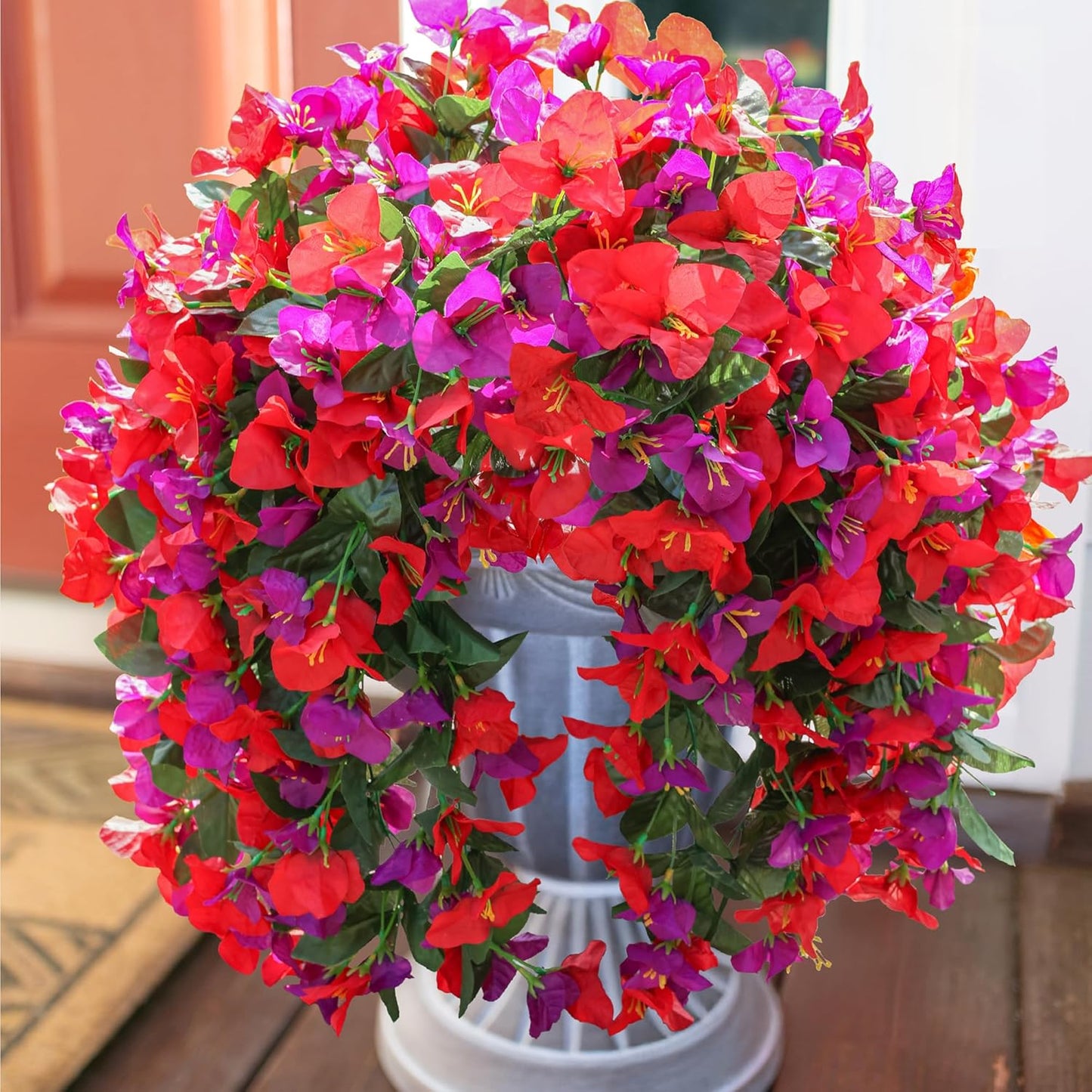 Bougainvillea Artificial Hanging Flowers Plants for Outdoors Decoration, 2pcs Fake Flowers Bougainvillea Vines Realistic UV Resistant Silk Flower for Outside Planter Porch Patio Yard Urn, Mix