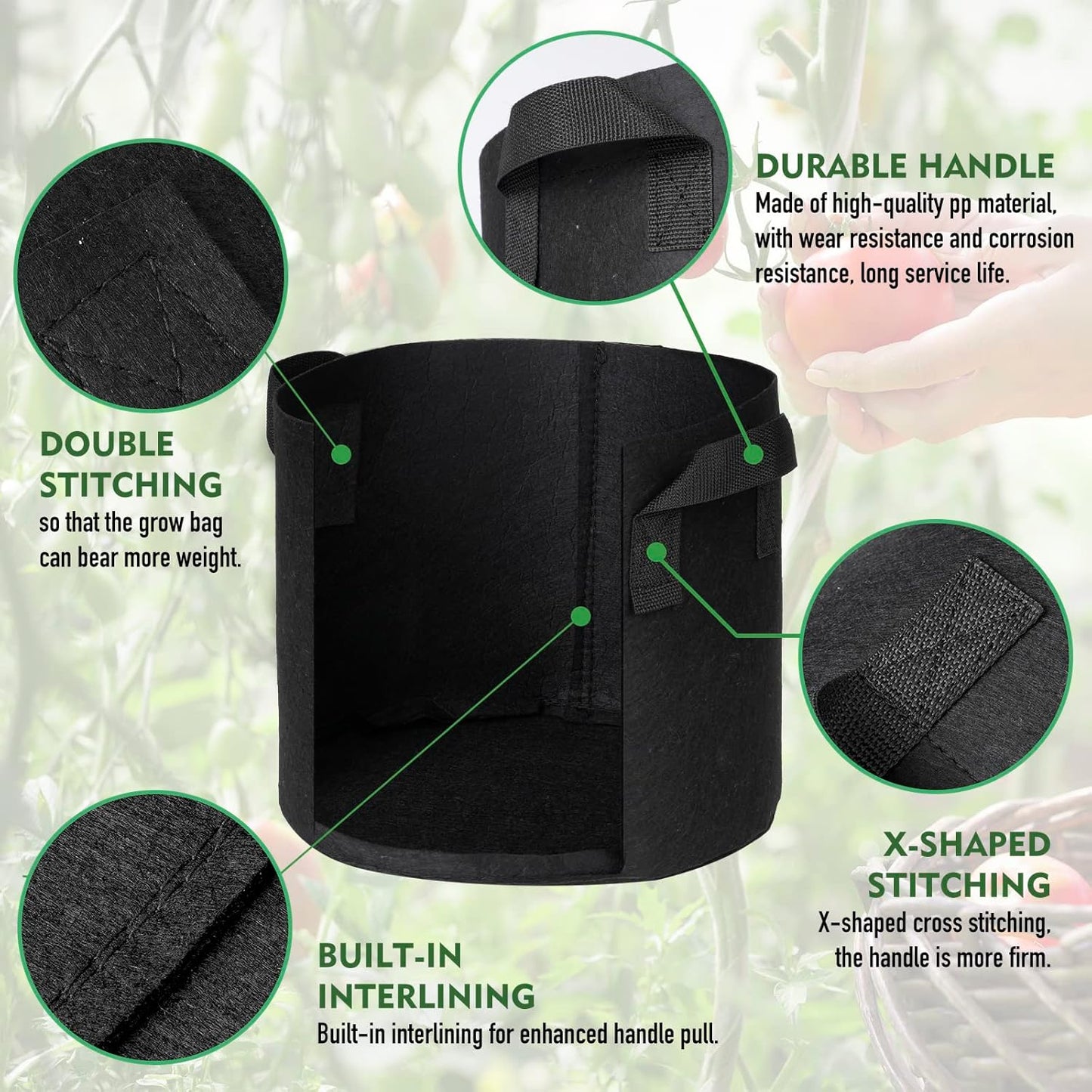 1-Pack 100 Gallon Grow Bags Heavy Duty Potatoes Bag Black Plant Pots with Handles