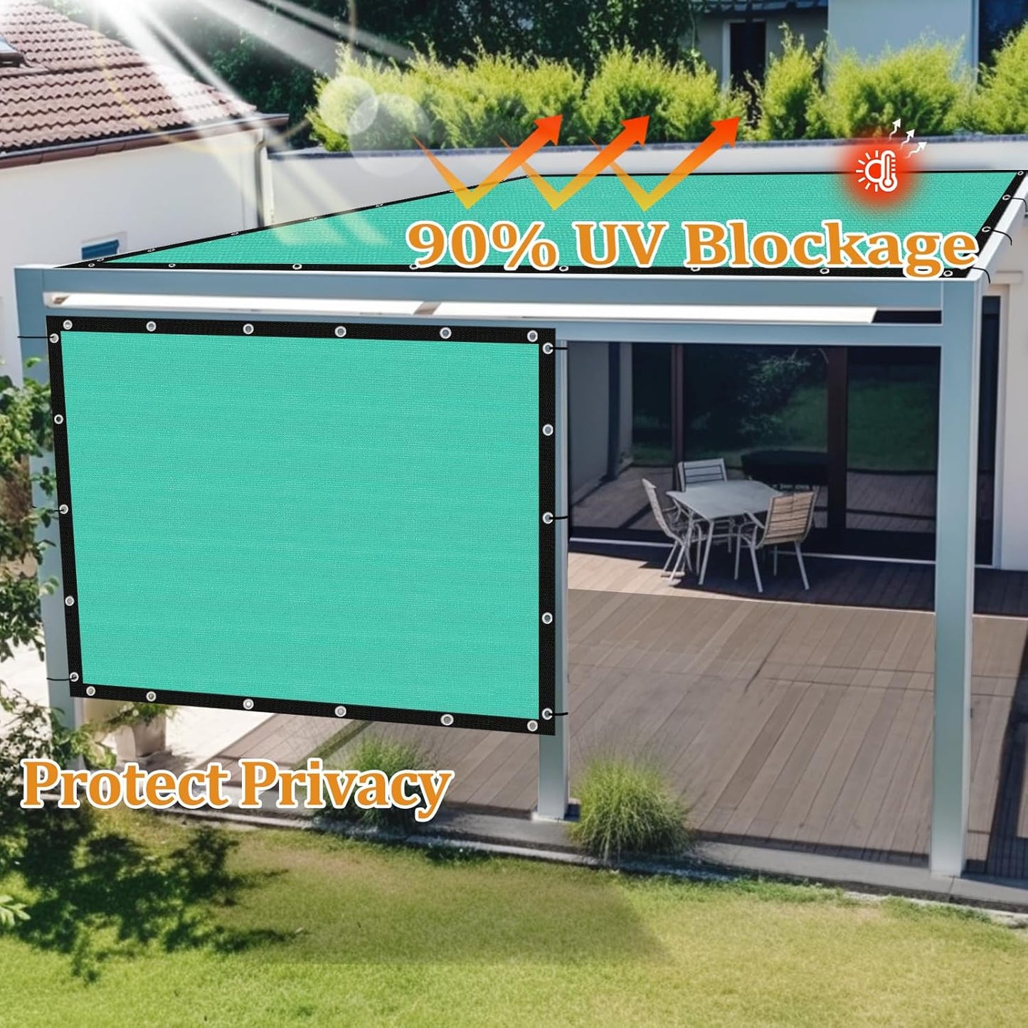 Shade&Beyond Customized Size 90% Sun Shade Cloth with Grommets, 4' X 15' Pergola Shade Cover Canopy, Mesh Tarp Sun Screens for Patio, Outdoor, Garden, Backyard GN01, Turquoise