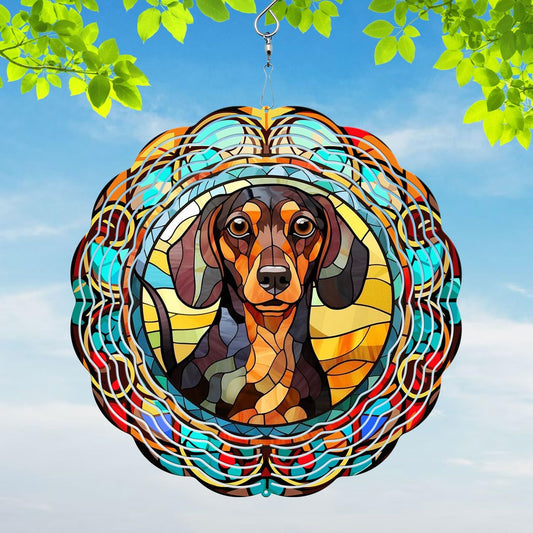 Dachshund Yard and Garden Wind Spinner, Unique 3D Hanging Dachshund Wind Spinner