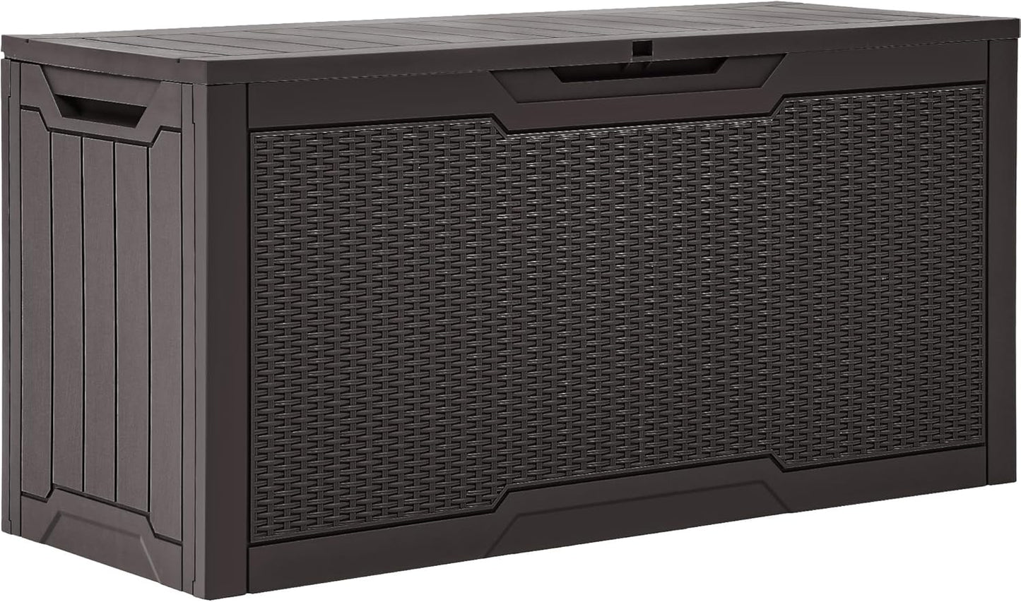 YITAHOME 80 Gallon Outdoor Storage Box, Large Water Resistant Resin Deck Box, Indoor Outdoor Lockable Rattan Storage Container for Patio, Garden, Cushions, Tools, Equipment (Dark Brown)