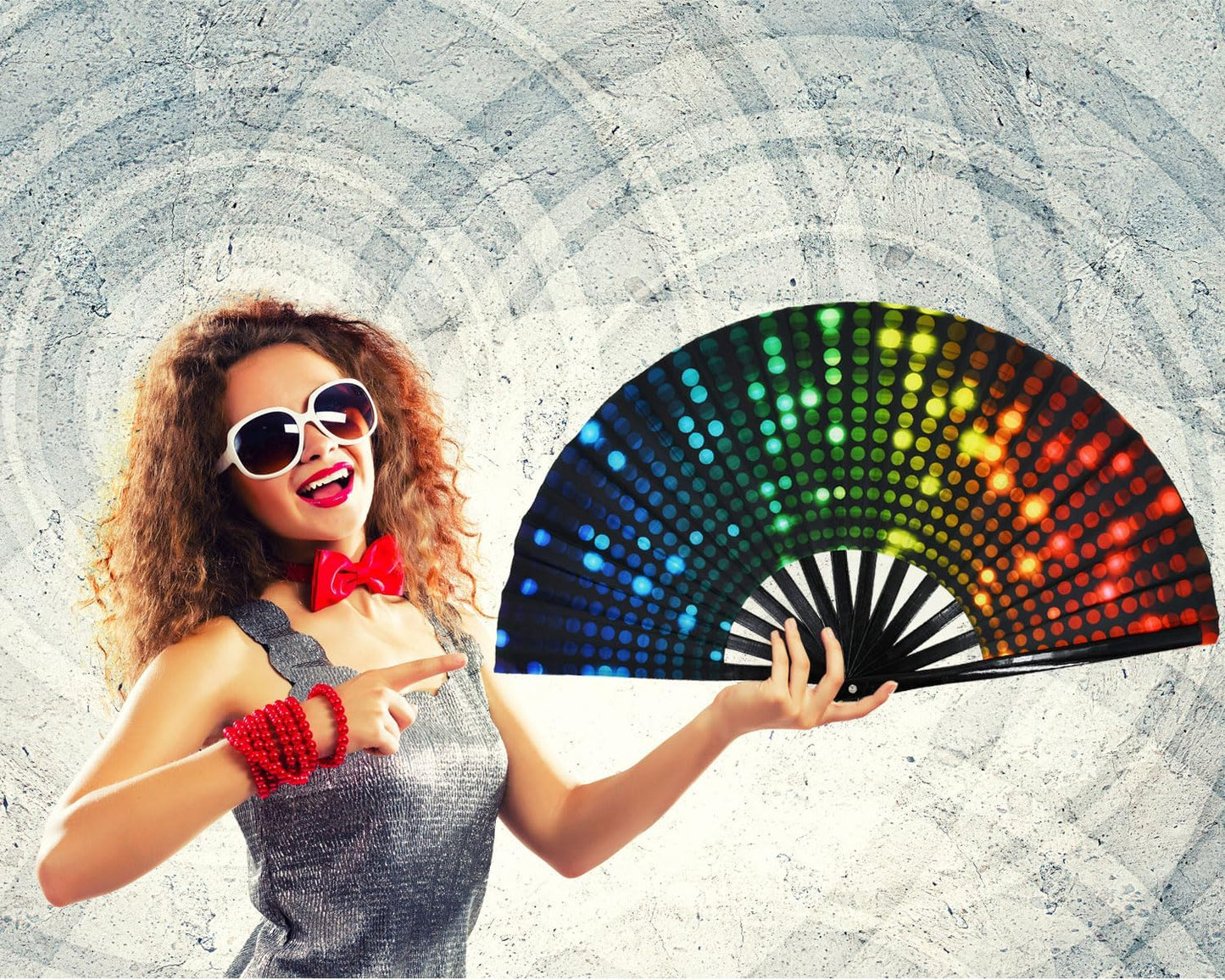 Large Rave Folding Hand Fan Popping Fan for Line Dancing, Big Foldable Clacking Fans Clap Fans for Boots On The Ground Dance Festival, Dancing, Performance (DJ Lighting)