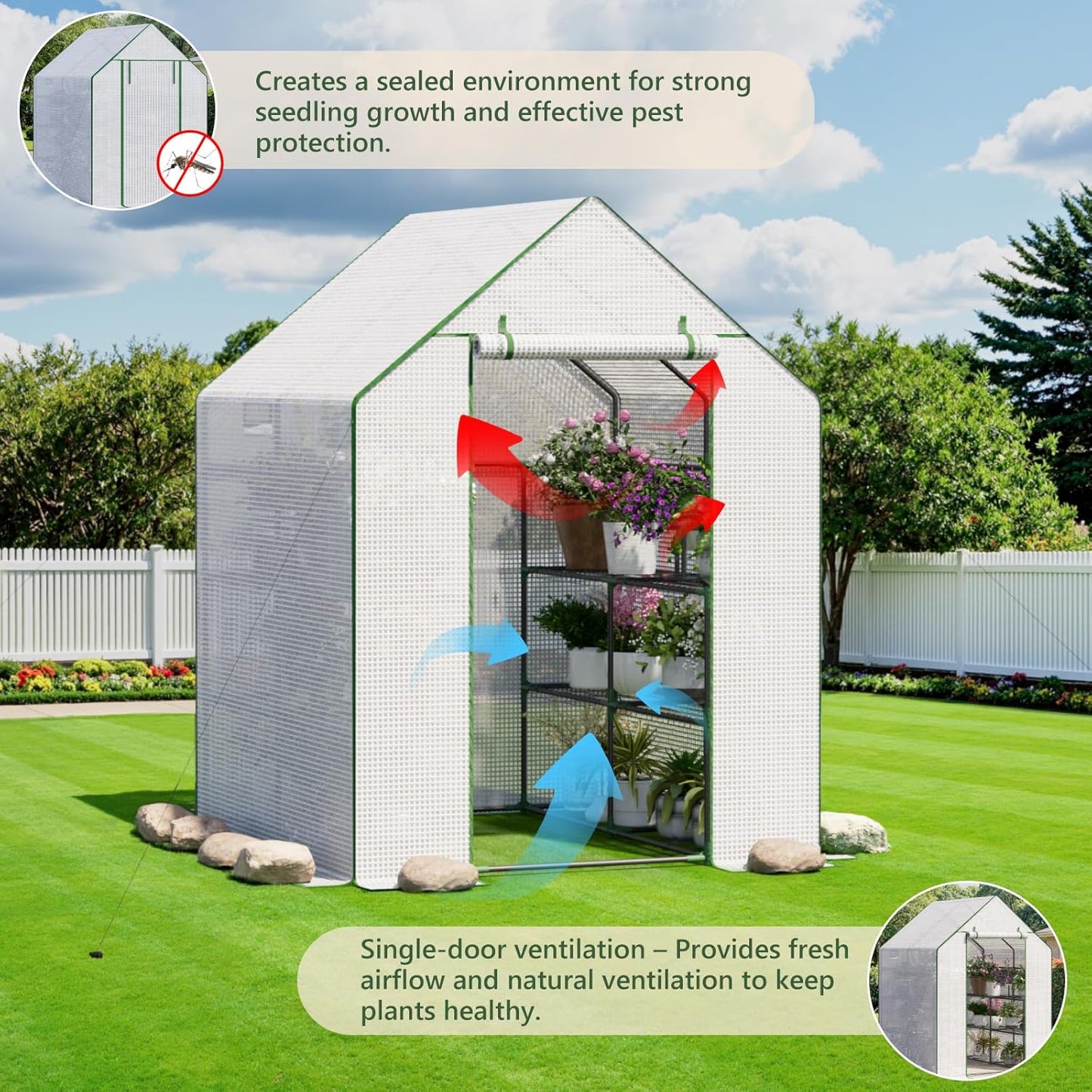 Greenhouse for Outdoors, Small Greenhouse, Walk-in Greenhouses with 3 Tiers 8 Shelves, PE Cover, Heavy Duty Plant Greenhouses for Garden and Backyard