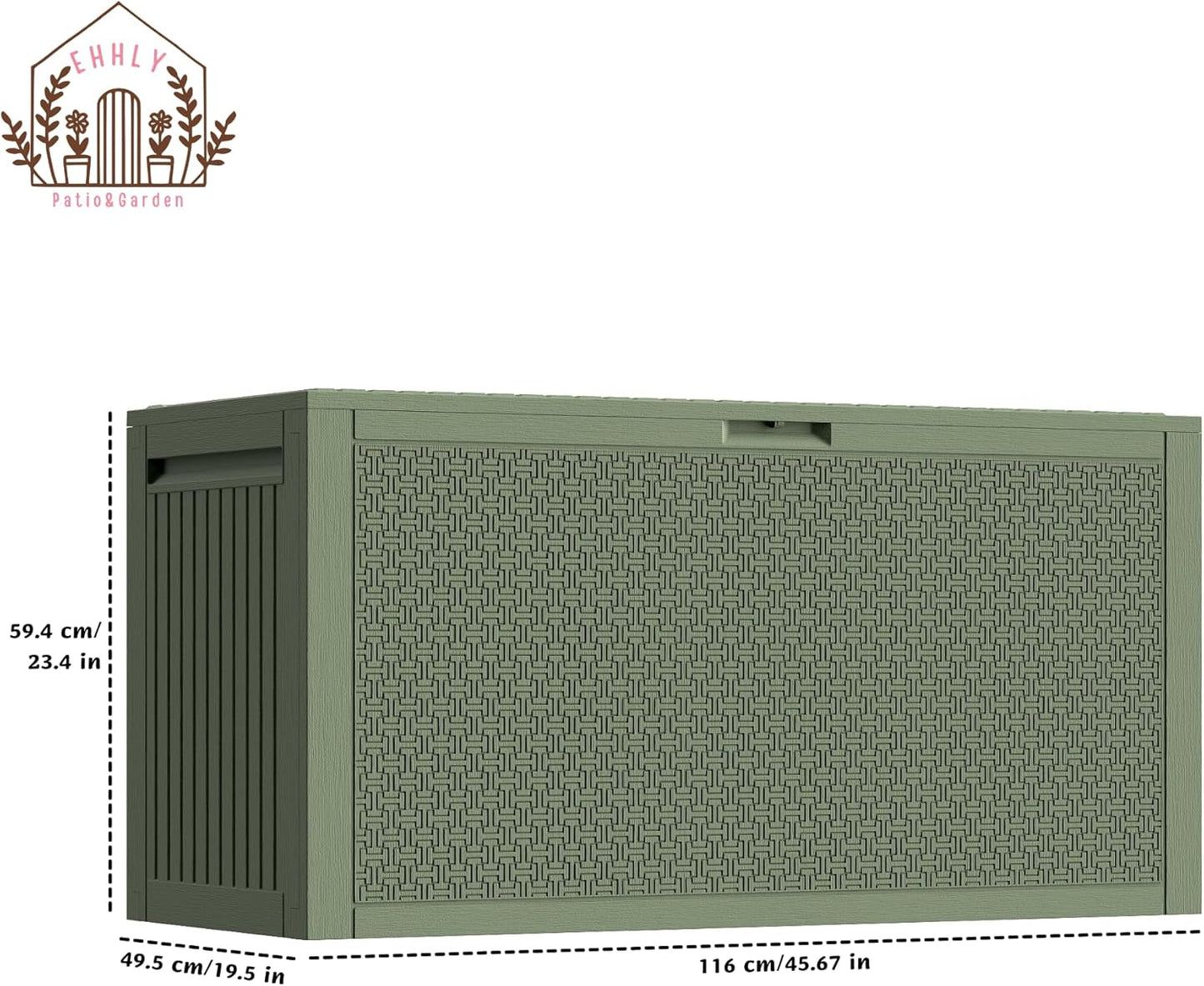 90 Gallon Outdoor Storage Box, Lockable Outside Storage Box Waterproof, Patio Cushions Deck Storage Boxes, Rattan Plastic Garden Hose Containers Resin Pool Storage Bins with lids, Sage Green