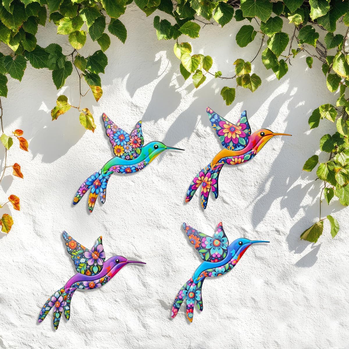 Metal Hummingbird Wall Decor,Outdoor Fence Birds Art Decoration,Hanging Decorations for Garden,Yard,Patio Balcony,Great Gifts for Family Friends(4 Pack)