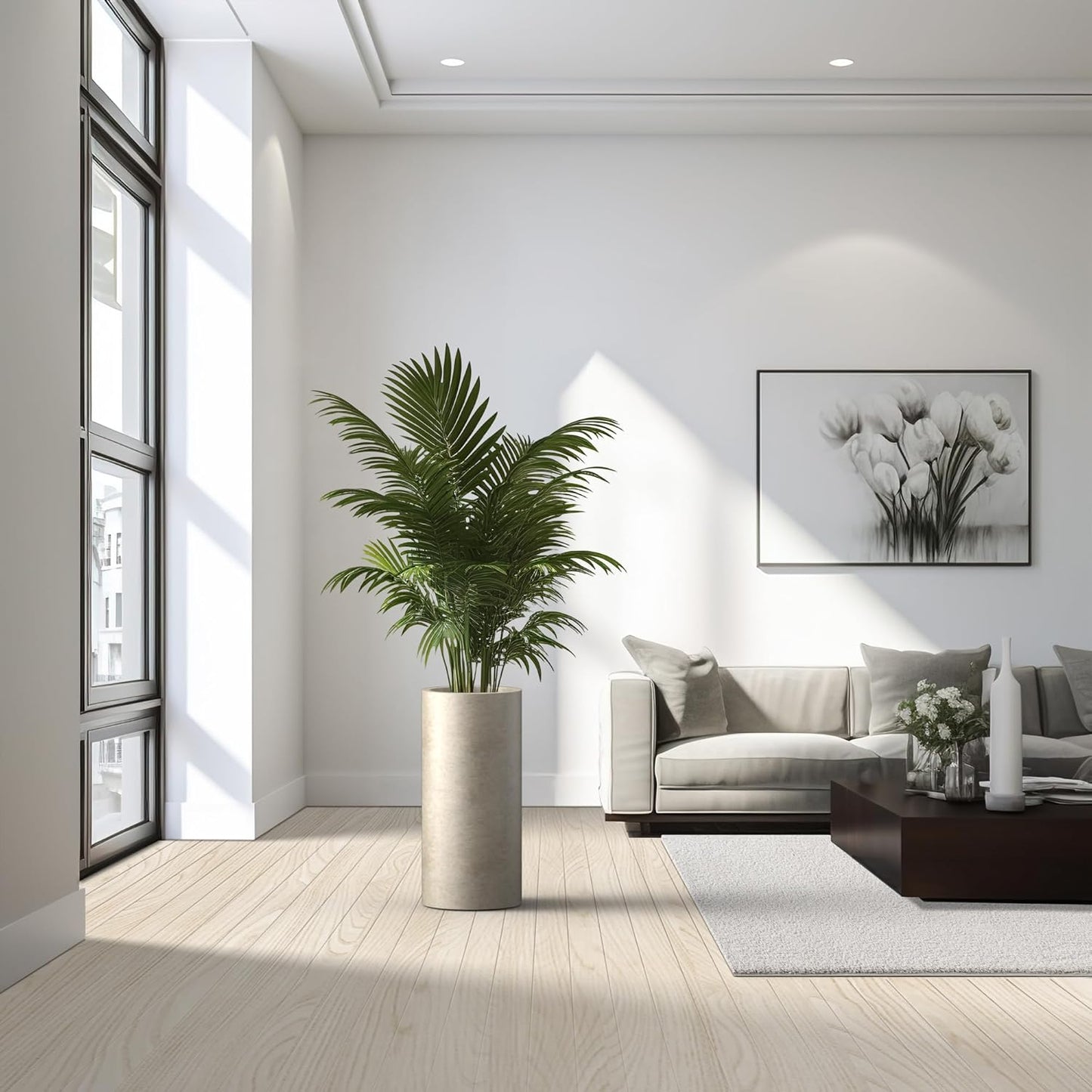 Kante 23.6 Inch Tall Cylindrical Planter, Large Round Plant Pots with Drainage Hole, Made with Concrete, Suitable for Indoor Outdoor Plants, Home Decor, Weathered Concrete