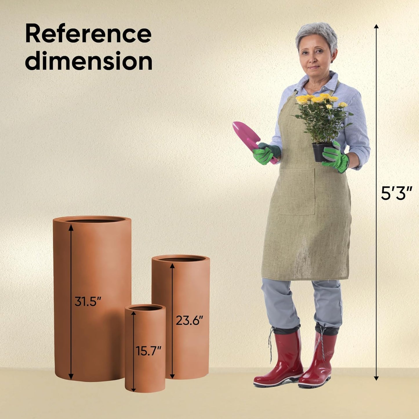 DTY Signature Mount Oxford Tall Outdoor Planter - Medium Terracotta 23.6 Inch Height Modern Tall Planter Pot for Indoor & Outdoor Spaces - Stylish Planter for Contemporary Homes and Gardens