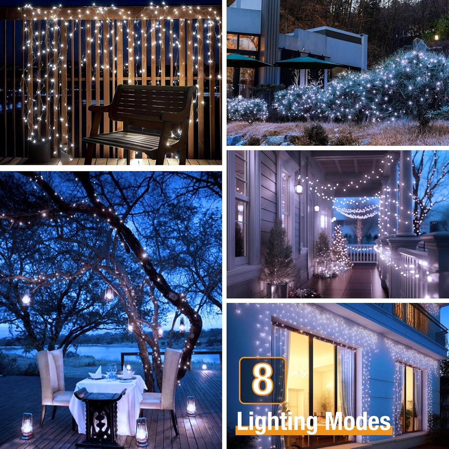 btfarm 6-Pack Solar String Lights Outdoor, 480LED 198FT Solar Fairy Lights Waterproof 8 Modes Copper Wire Solar Powered Twinkle Lights for Outside Garden Tree Christmas Wedding Party Decor, Cool White