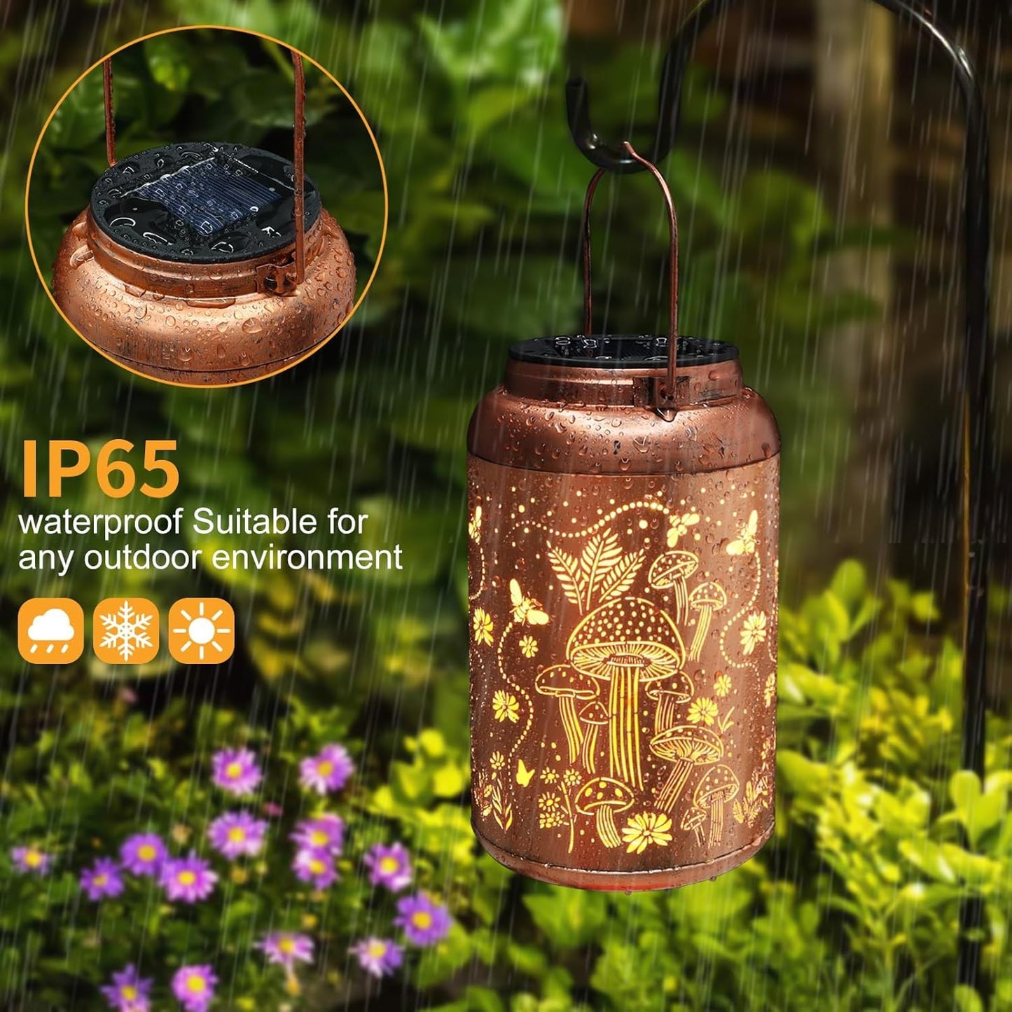 2 Pack Solar Lanterns Outdoor Waterproof, Mushroom Garden Decor Gifts for Women Mom Grandma Hanging Solar Lights Metal Solar Decoration Outside LED Lanterns for Yard, Patio, Lawn