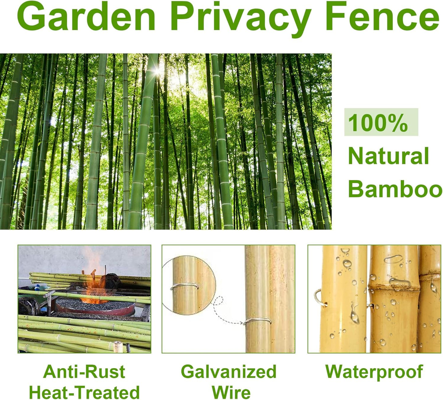 Bamboo Fence 4 ft H x 8 ft L x 0.75 in D, Natural Bamboo Privacy Screen 4 Feet High, Outdoor Or Indoor Divider Decorative Fence Rolls for Patio, Balcony, Garden and Border Pool