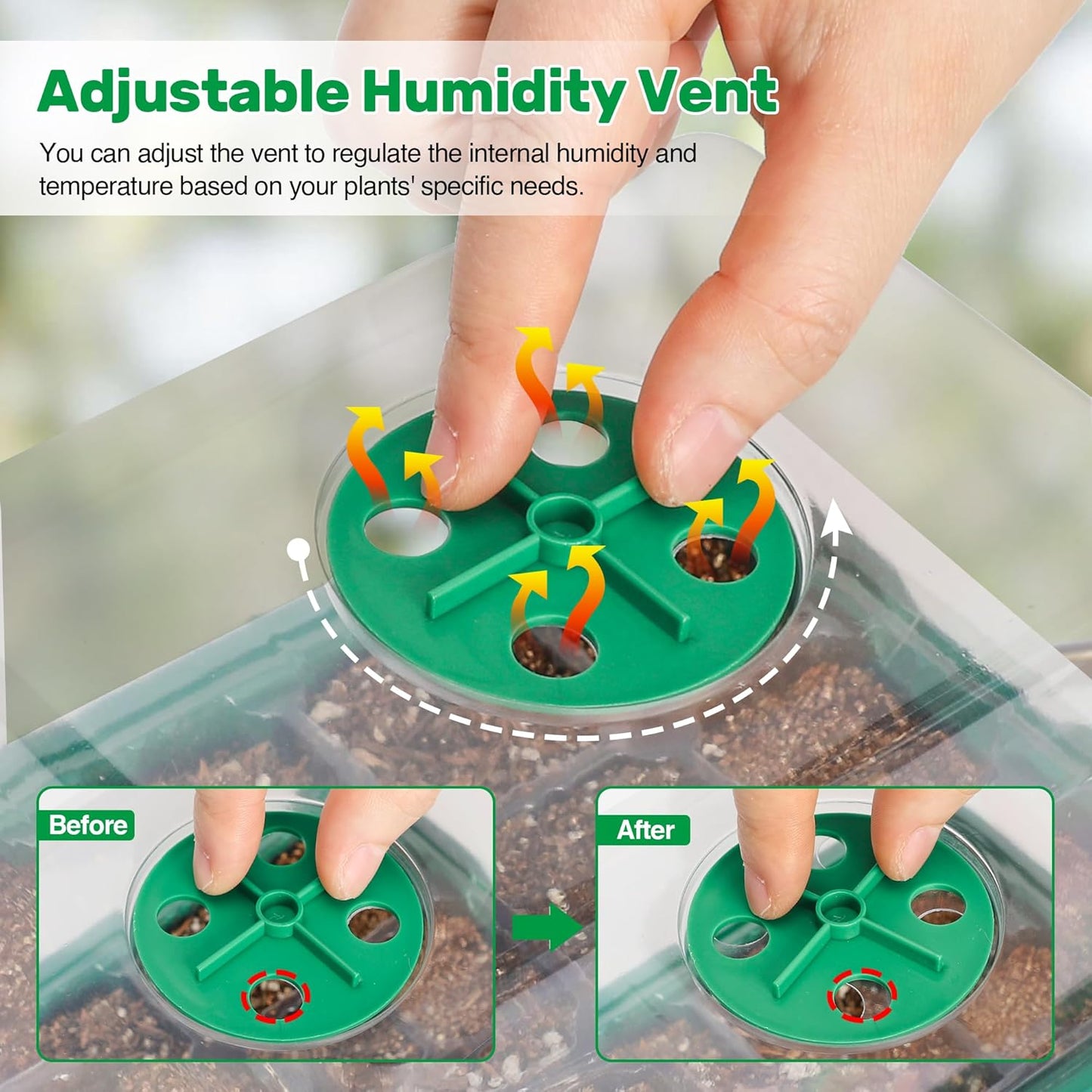 Bonviee 10 Packs Seed Starter Tray with Elevated Lid, 120 Cells Thicken Seed Starting Trays Kit with Adjustable Humidity Vent, Clear Cell Tray and Heightened Lids for Greenhouse & Gardens, Green