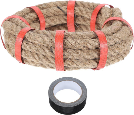 MECCANIXITY Jute Rope 0.6 Inch x 15ft, Thick Twine Rope Ropes Braided Jute Twine Natural Brown Burlap Cord String Heavy Twisted with Tape for Decorative Crafts Railing Swing Tug of War