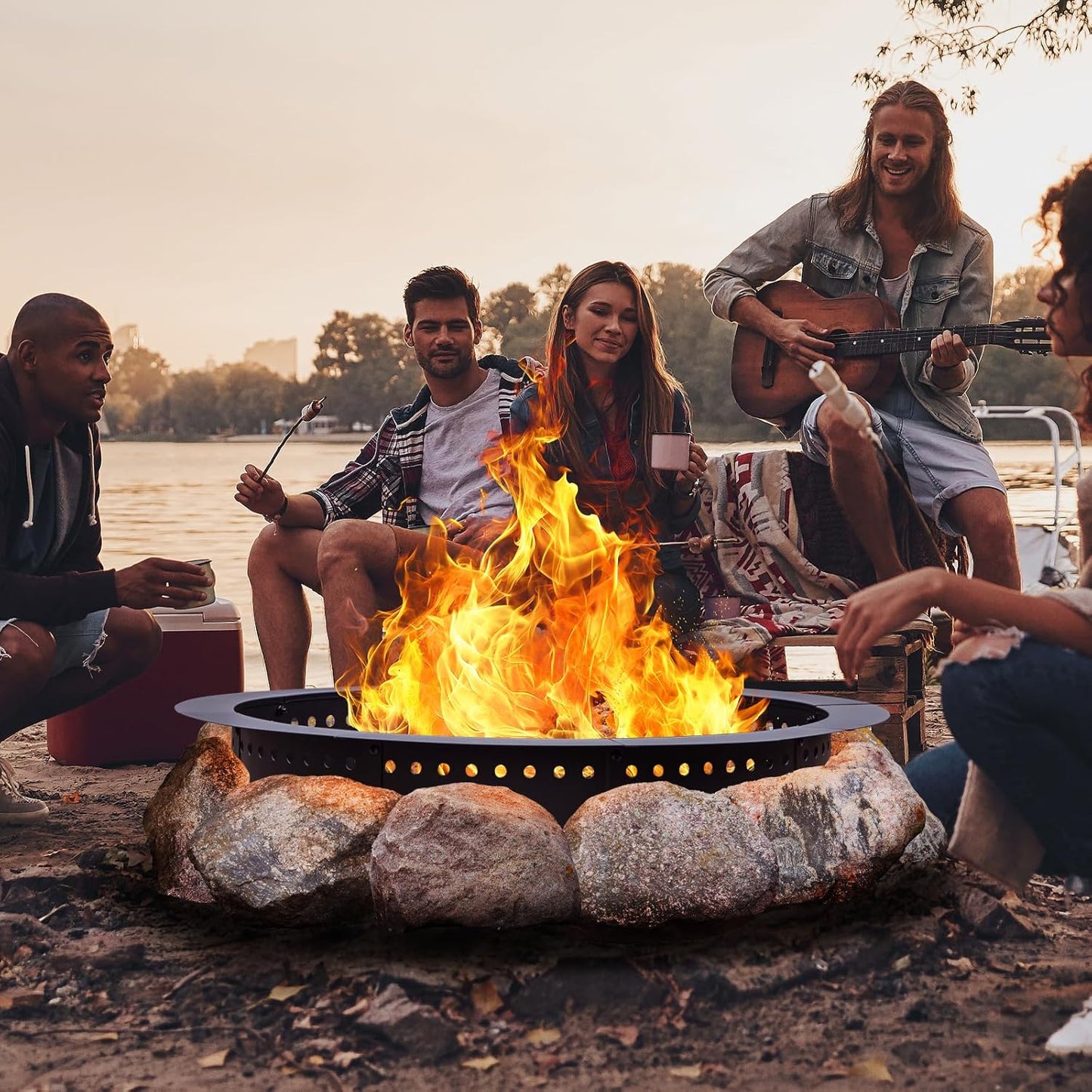 36 inch Fire Ring, Large Round Firepit Insert,Fire Pit Ring for Camping, Wood Burning Fire Pit for Yard,Garden,Outdoor Fireplace, DIY Fire Rings for Outside