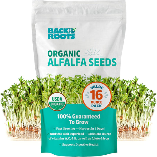 Back to the Roots 100% Organic Alfalfa Seeds | 1 Pound Non-GMO | Nutrient Dense, Easy to Grow, Rich in Fiber