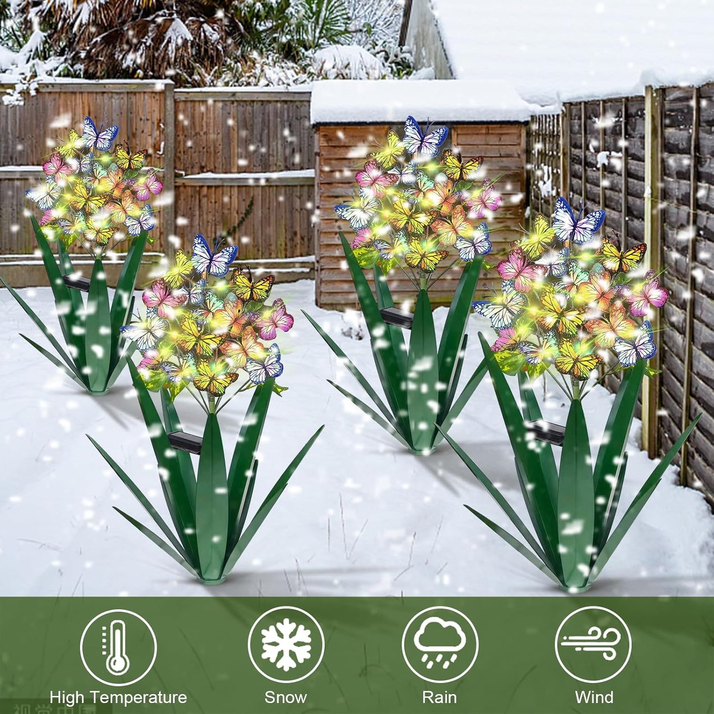 Homight Solar Metal Agave Butterfly Flower Stick Garden Sculpture - Outdoor Gift, Christmas Lights, Swaying Butterfly Sunflower Lights - Solar Outdoor (2 pcs Green)