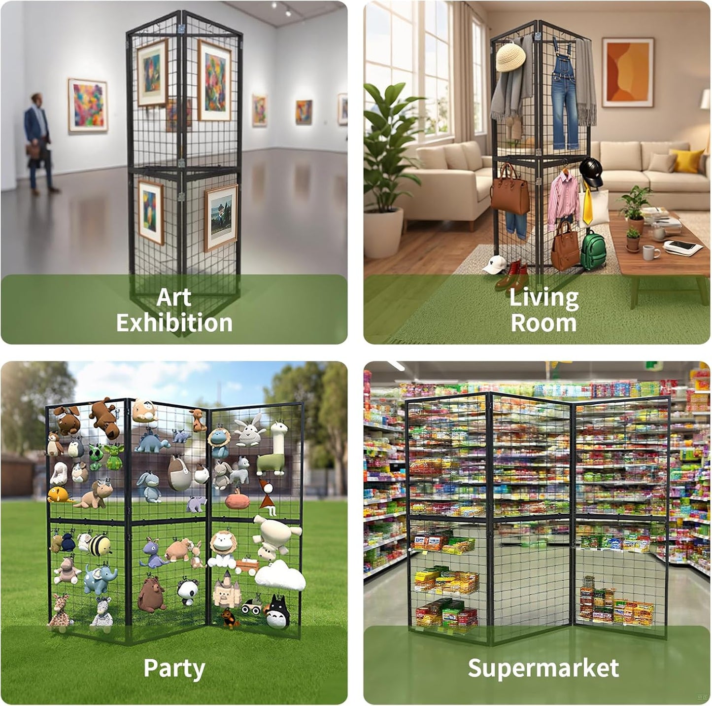 Foldable Gridwall Display Panel - 3 Pack of 2x5 Ft Heavy Duty Z Unit Wire Grid Wall Panels for Retail Store, Trade Show, Pop Up Shop, Versatile Merchandiser Display