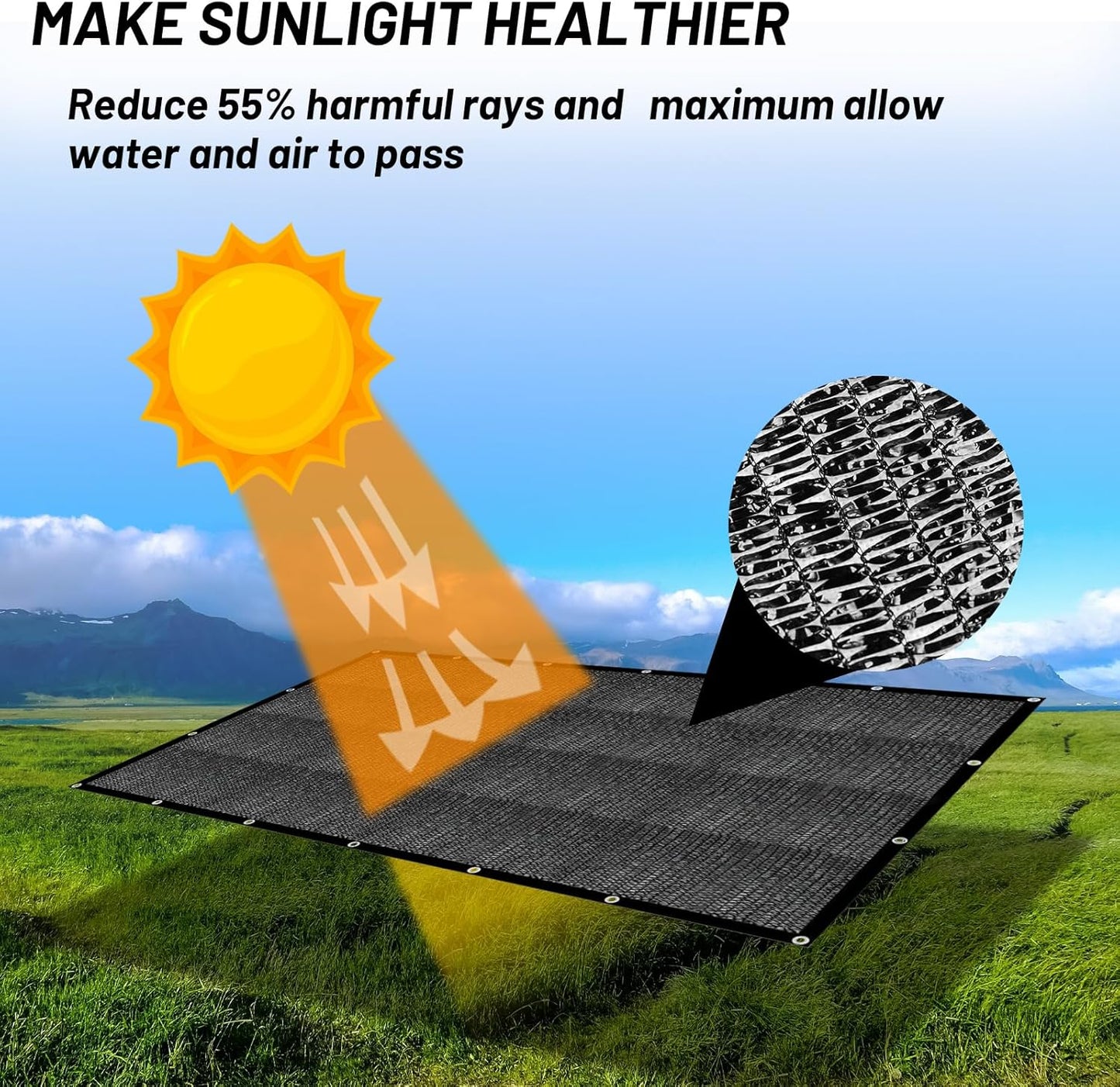 Cool Area 55% Sun Shade Cloth Mesh Tarp with Grommets for Plant Cover 10x20ft Patio Canopy Garden Pergola Greenhouse Car Barn Kennel Black