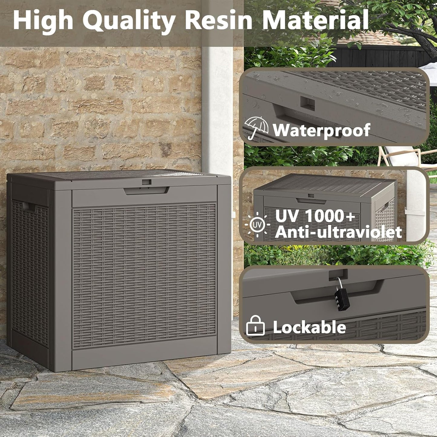 Deck Box, 31 Gallon Resin Outdoor Storage Box, Waterproof and UV Resistant Lightweight Storage Deck Box for Garden Tools, Supplies