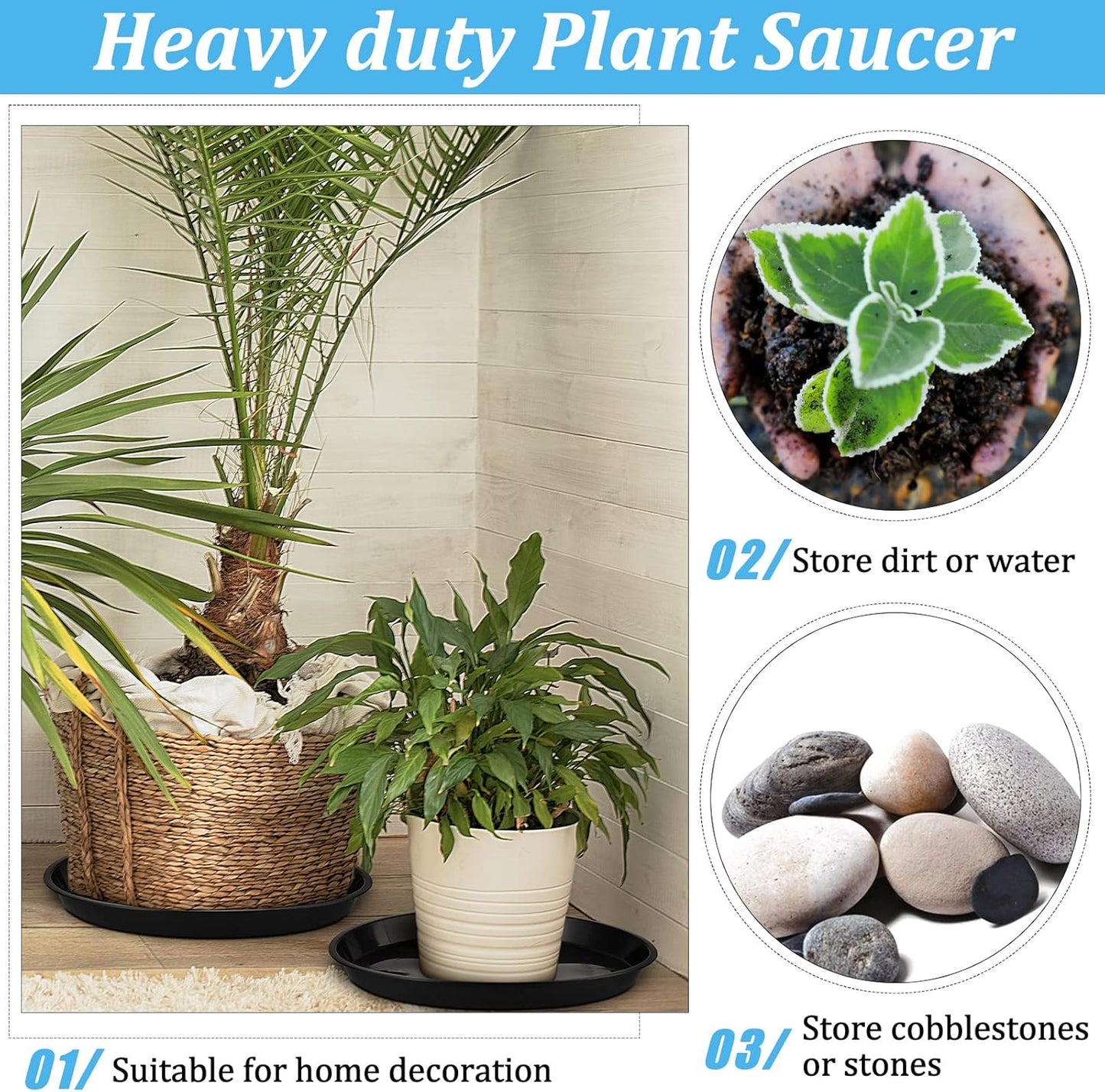 Eccliy 6 Pack Plastic Plant Saucer Heavy Duty Planter Saucers Large Plant Pot Saucers Plastic Water Trays for Indoors and Outdoors Flower Plant Plant Drip (Black,16 Inch)