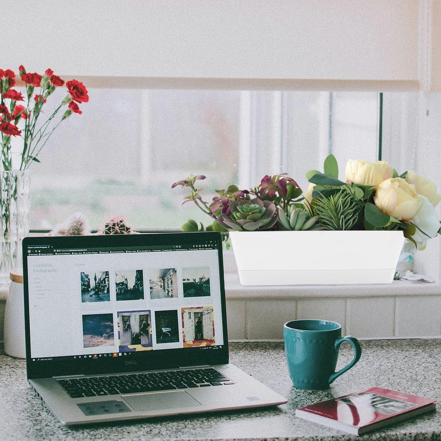 Lainrrew 3 Pack Window Box Planters, 12 Inches Rectangular Planter Plastic Flower Box Plant Pots Plant Containers with Tray for Balcony, Windowsill, Garden, Home Office Outdoor Decoration, White