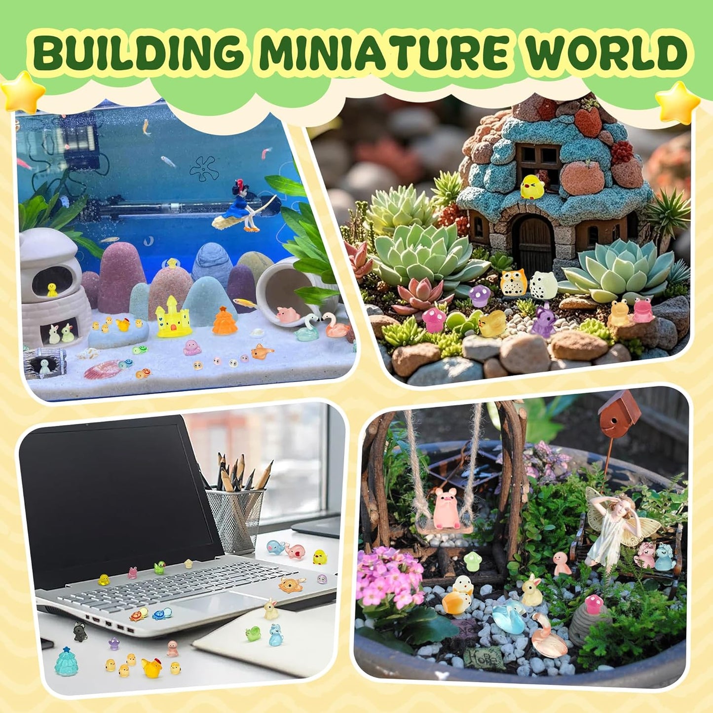 Tardigrade 100pcs Luminous Mini Resin Animals, Tiny Mini Animal Figures to Hide, Miniature Figurines Glow in The Dark Variety Micro Landscape for Potted Plants Garden Aquariums Dollhouse Gift Package