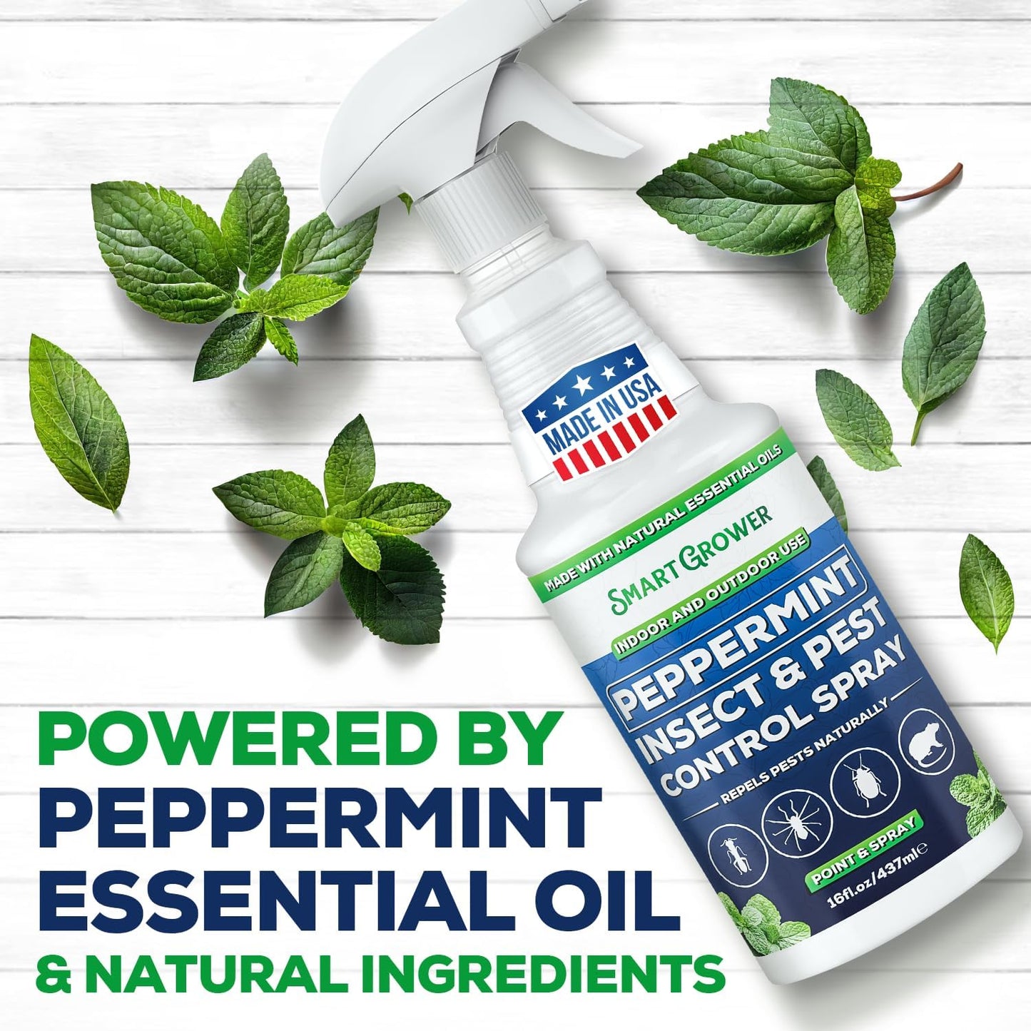 All Natural Peppermint Oil Insect & Pest Control Spray Repels Mice, Spiders, Ants, for Home, Indoor, Outdoor, Garden Maximum Strength Smart Grower Ready to Use 16 FL OZ