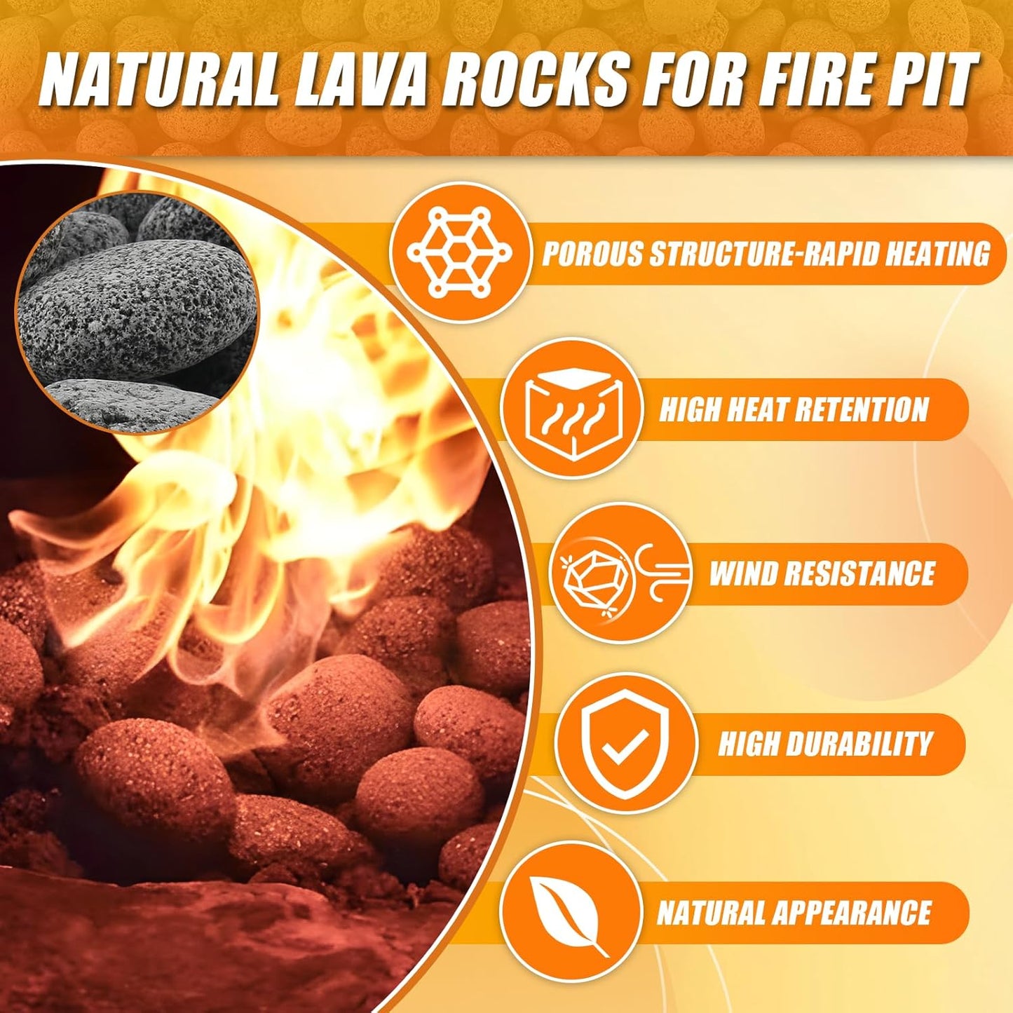 CJGQ 7 Lb Lava Rocks for Fire Pit - 1-2" Natural Tumbled Lava Pebbles - Round Fire Pit Rocks for Portable Fireplaces, Propane Gas, Fish Tank, Landscaping, Garden Decoration