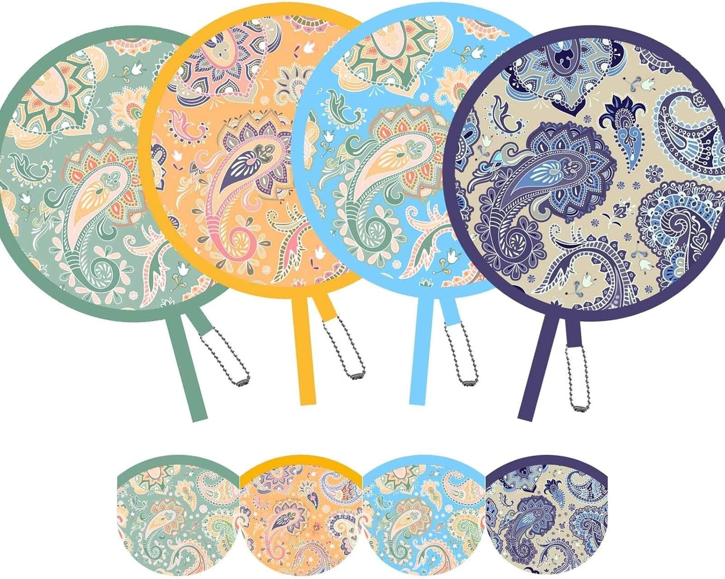 4 Pack Classic Paisley Pattern Foldable Hand Fans, Versatile Round Handheld Fans for Travel, Events, Indoor and Outdoor (Paisley)