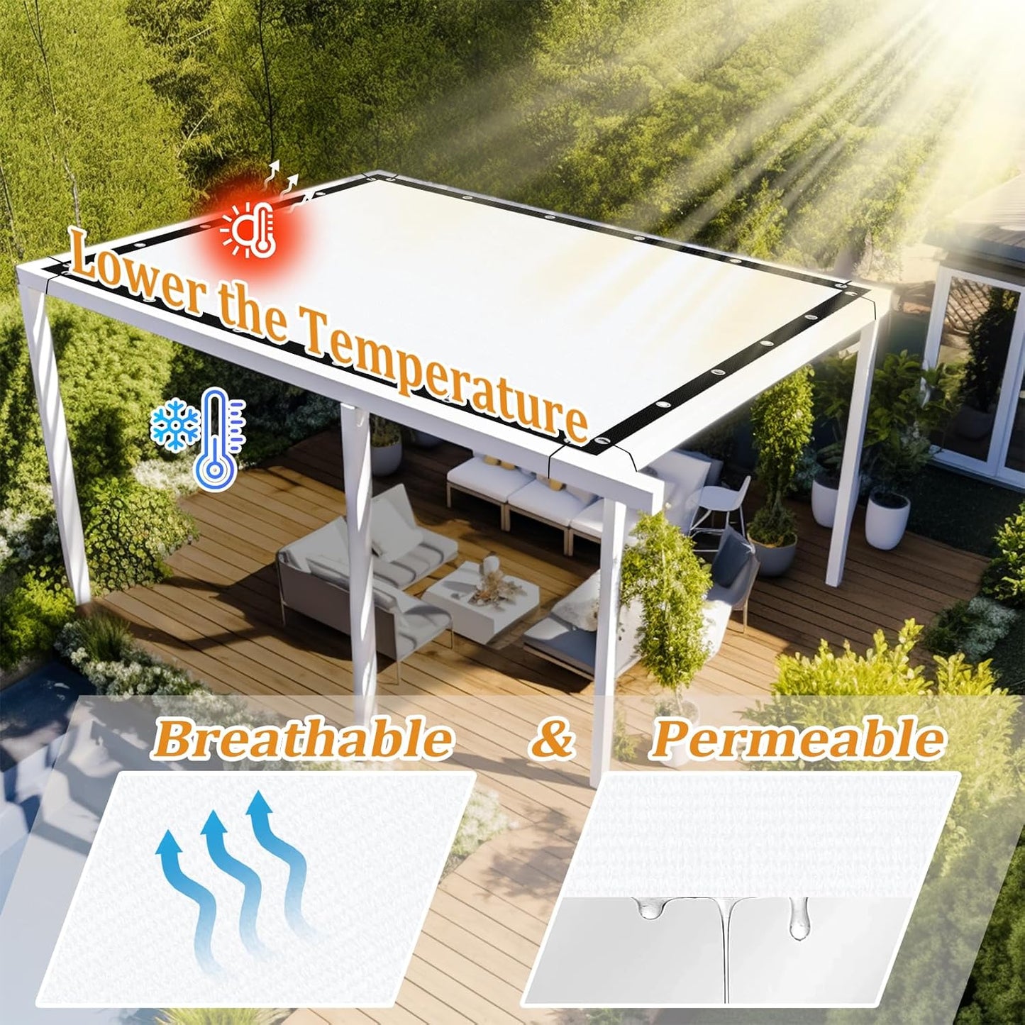 Shade&Beyond Customized Size 90% Sun Shade Cloth with Grommets, 4' X 23' Pergola Shade Cover Canopy, Mesh Tarp Sun Screens for Patio, Outdoor, Garden, Backyard GN01, White