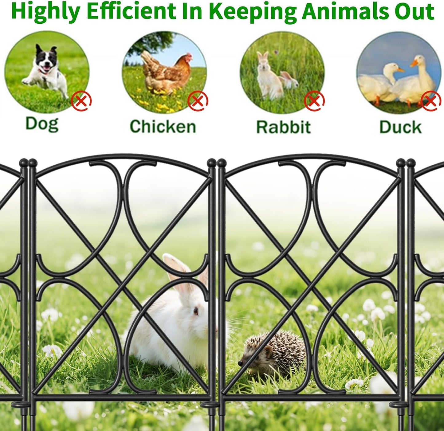 AMAGABELI GARDEN & HOME 10 Panels 24in(H)×10ft(L) Decorative Garden Fences and Borders for Dogs Rustproof Metal No Dig Fence Panels Garden Edging Border for Animal Barrier Flower Beds Yard Patio