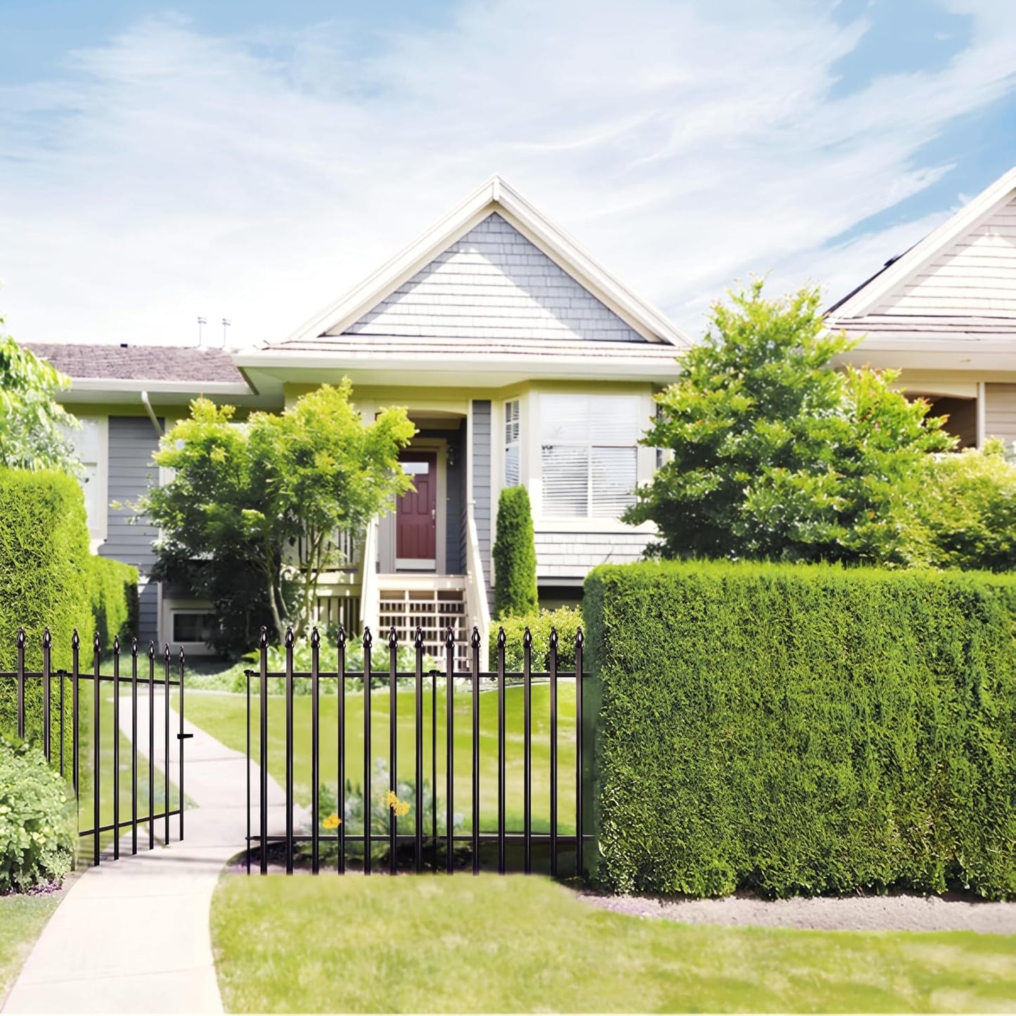 Metal Garden Fence 32 in H x 24 in W 5 Panels (4 Panels + 1 Gate) Total Length 10 ft, No Need Dig Rustproof Animal Barrier Fencing Border Fence for Dog, Patio,Yard, Landscape, Flower Bed